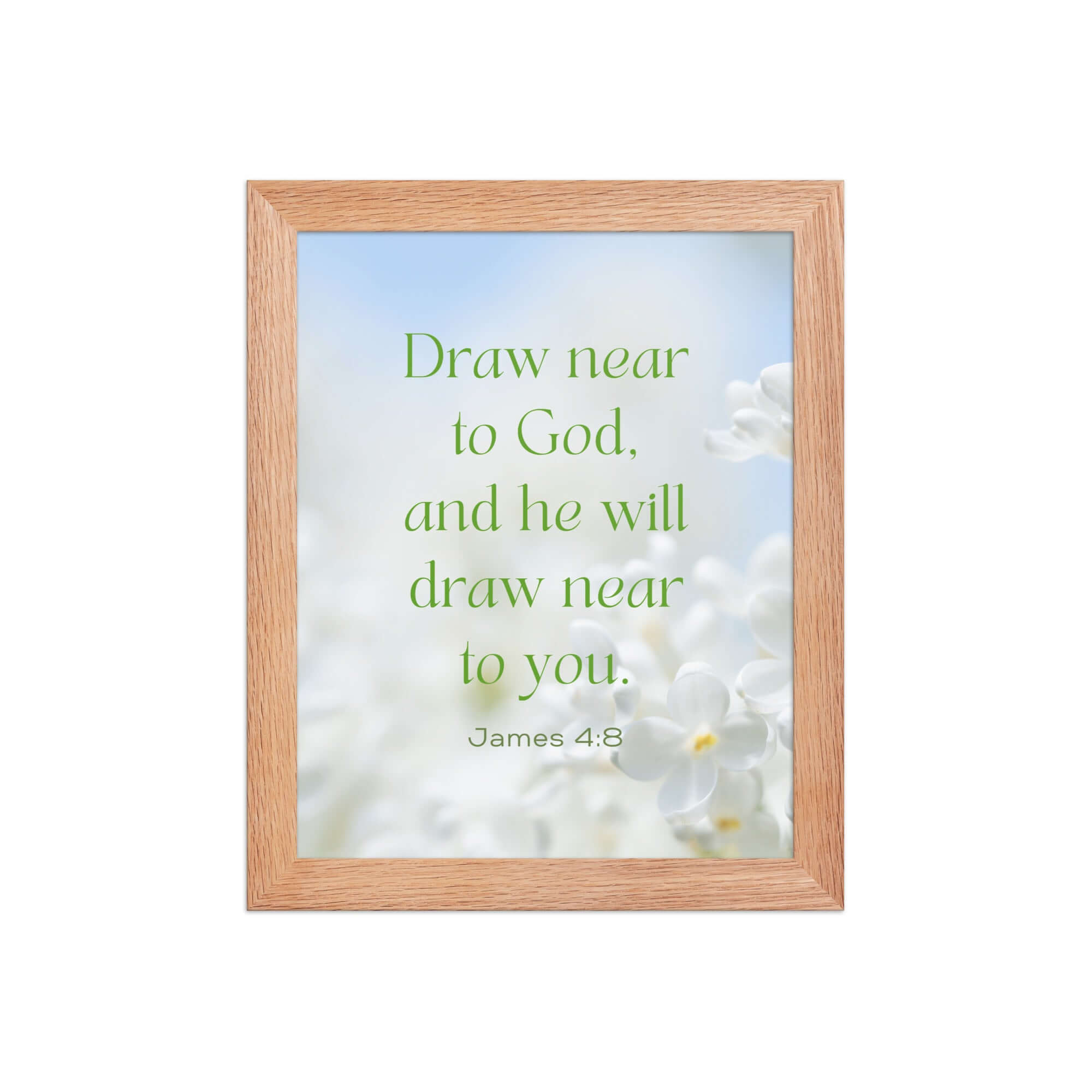 James 4:8 Bible Verse, Draw near Premium Luster Photo Paper Framed Poster Wall Art Red Oak 8″×10″