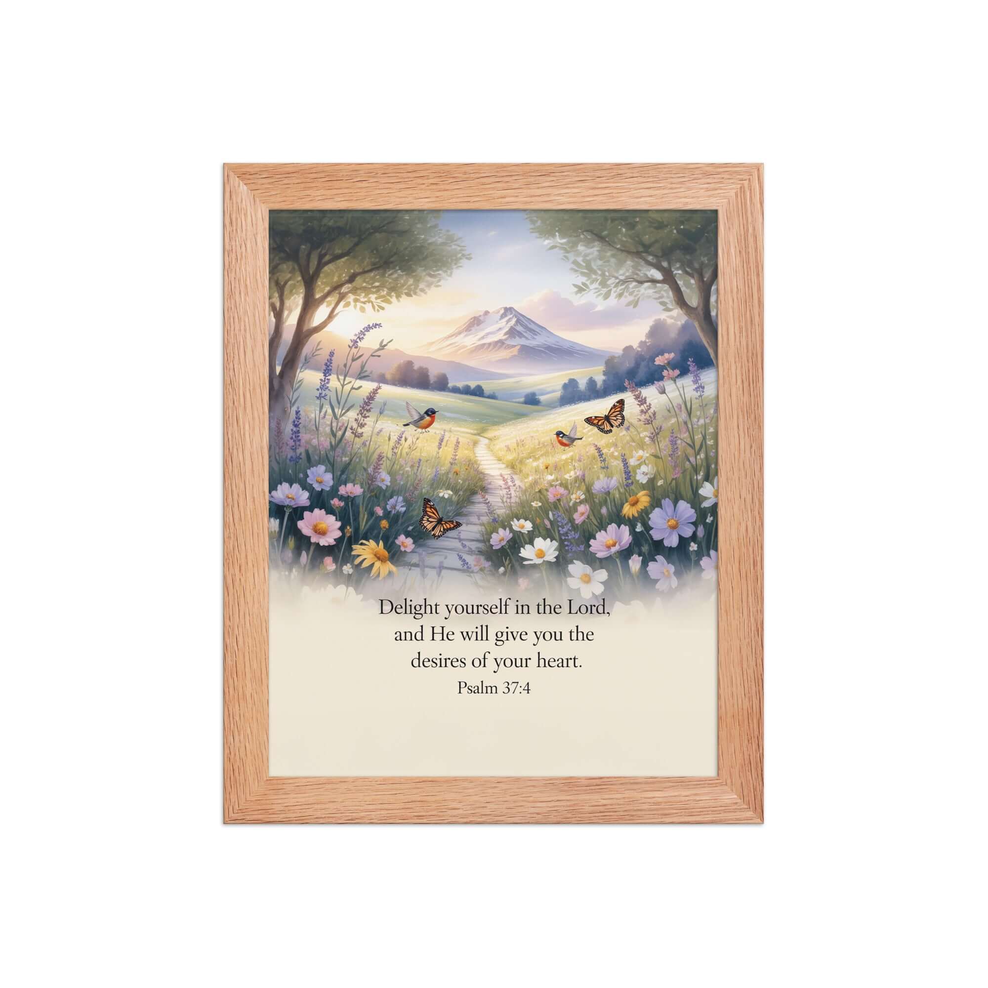 Psalm 37:4 Bible Verse, Delight Premium Luster Photo Paper Framed Poster Red Oak 8″×10″