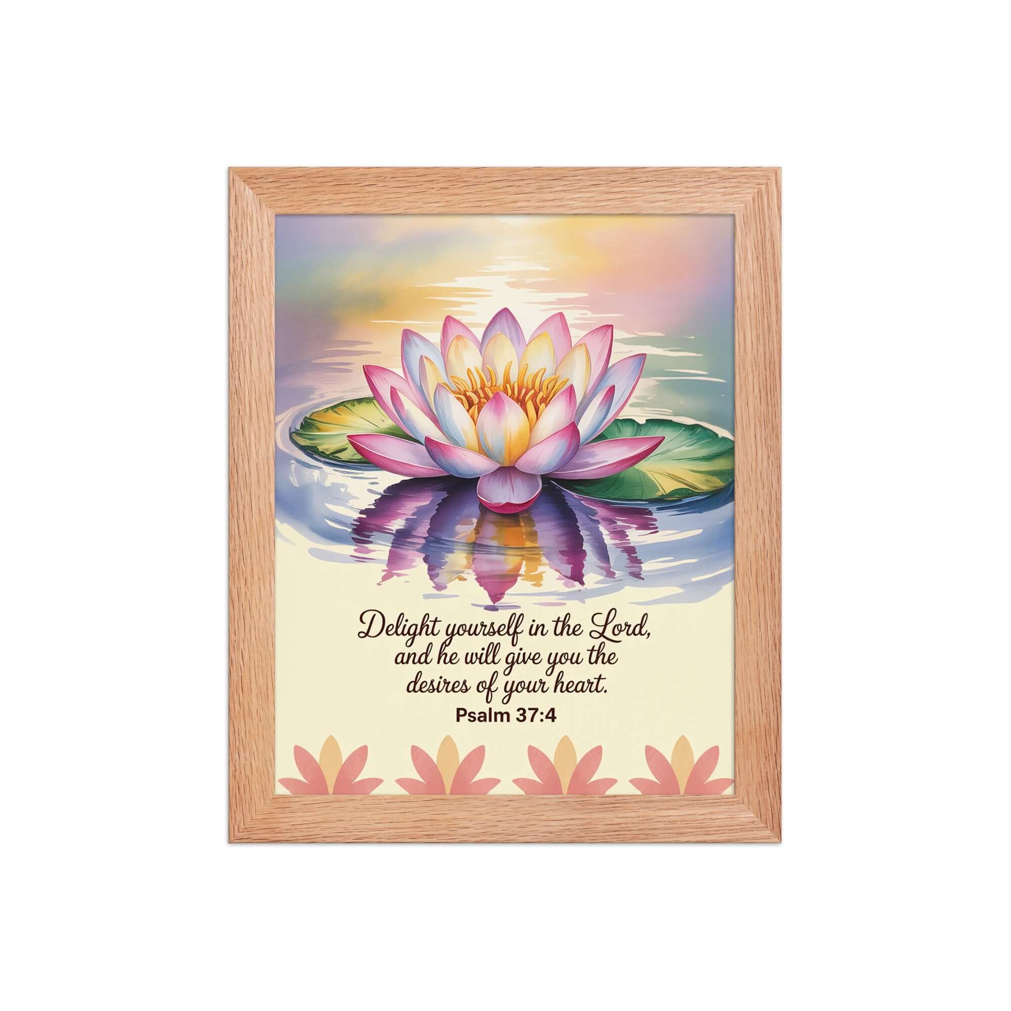 Psalm 37:4 Bible Verse, the Lord Premium Luster Photo Paper Framed Poster Red Oak 8″×10″