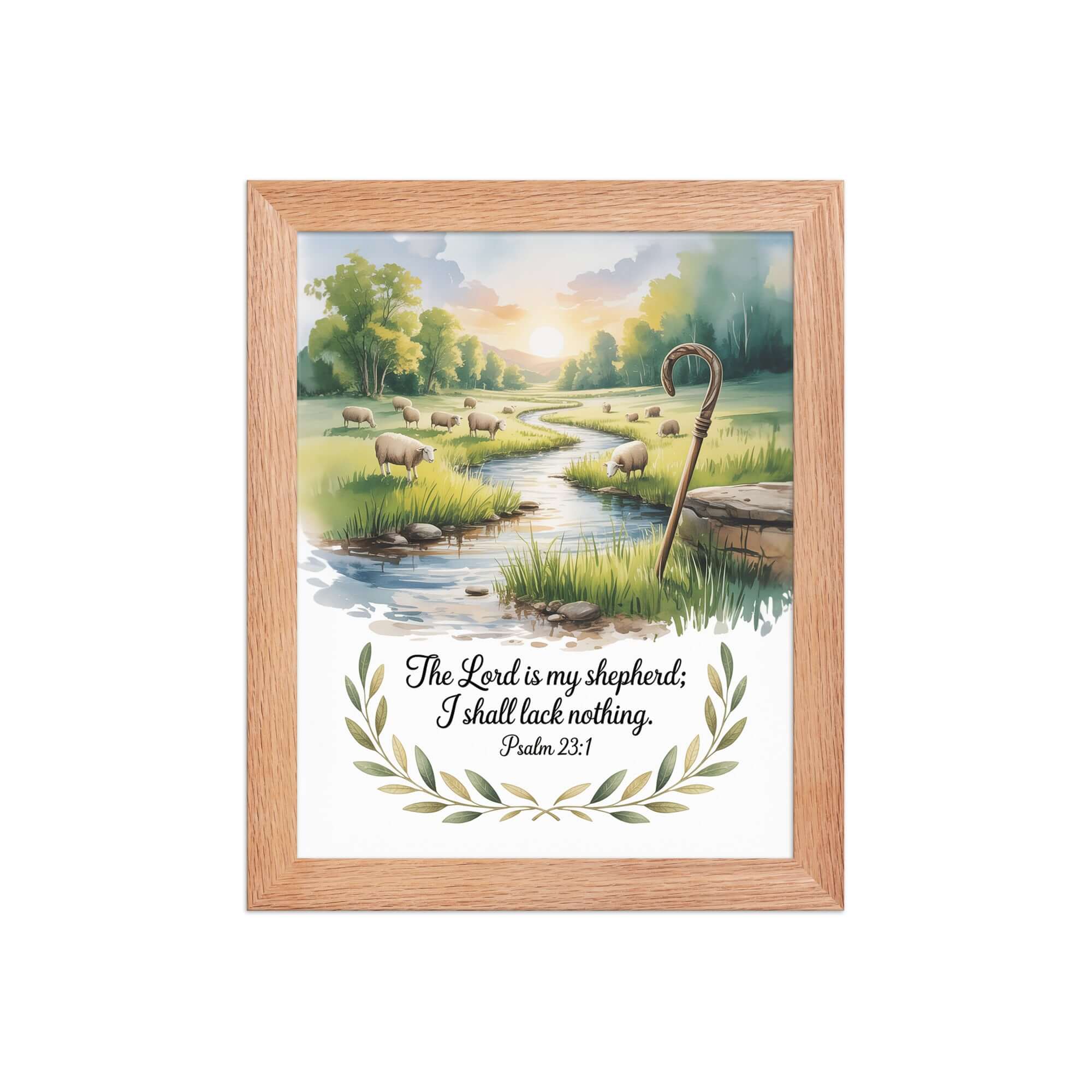 Psalm 23:1 Bible Verse, is my Premium Luster Photo Paper Framed Poster Red Oak 8″×10″