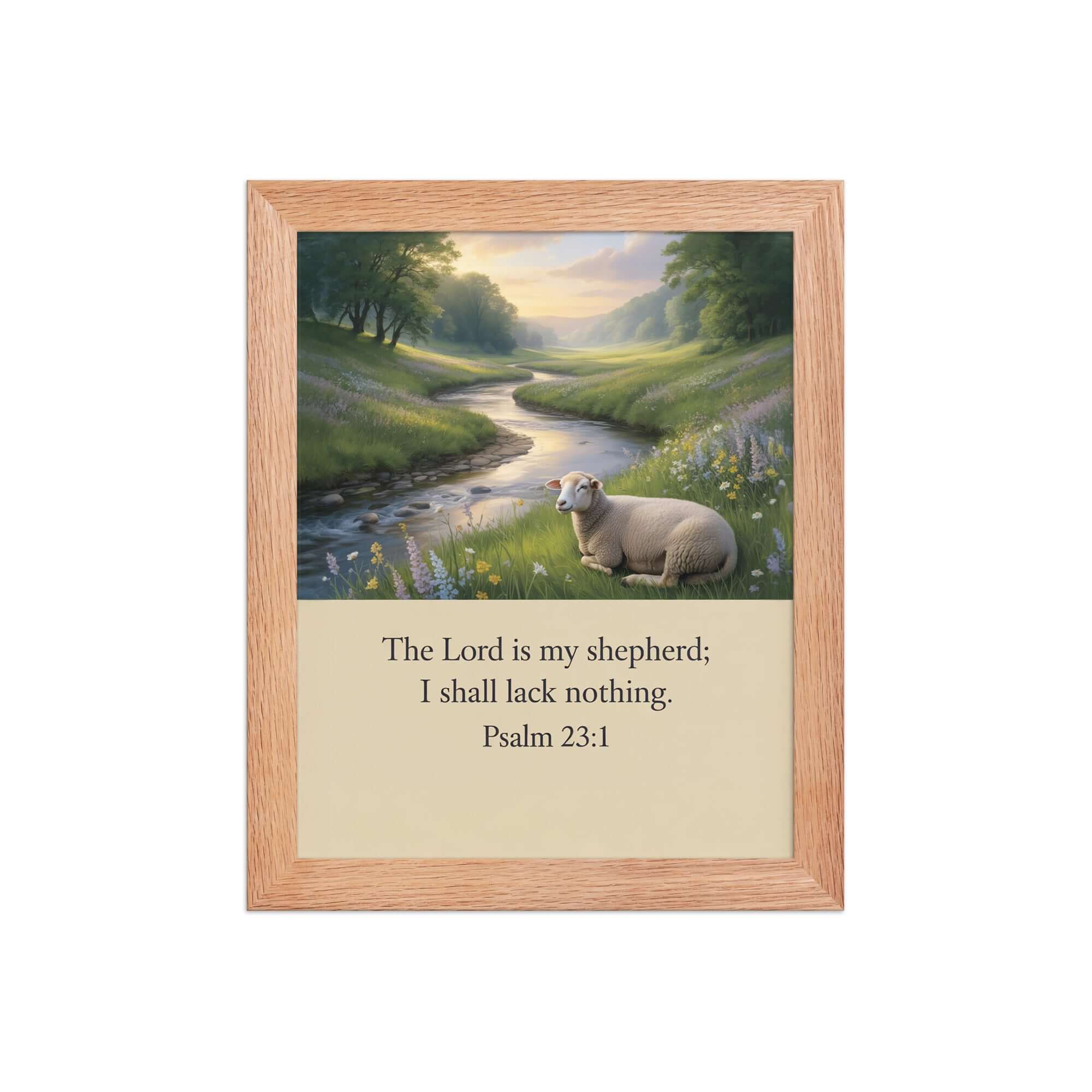 Psalm 23:1 Bible Verse, I shall Premium Luster Photo Paper Framed Poster Red Oak 8″×10″