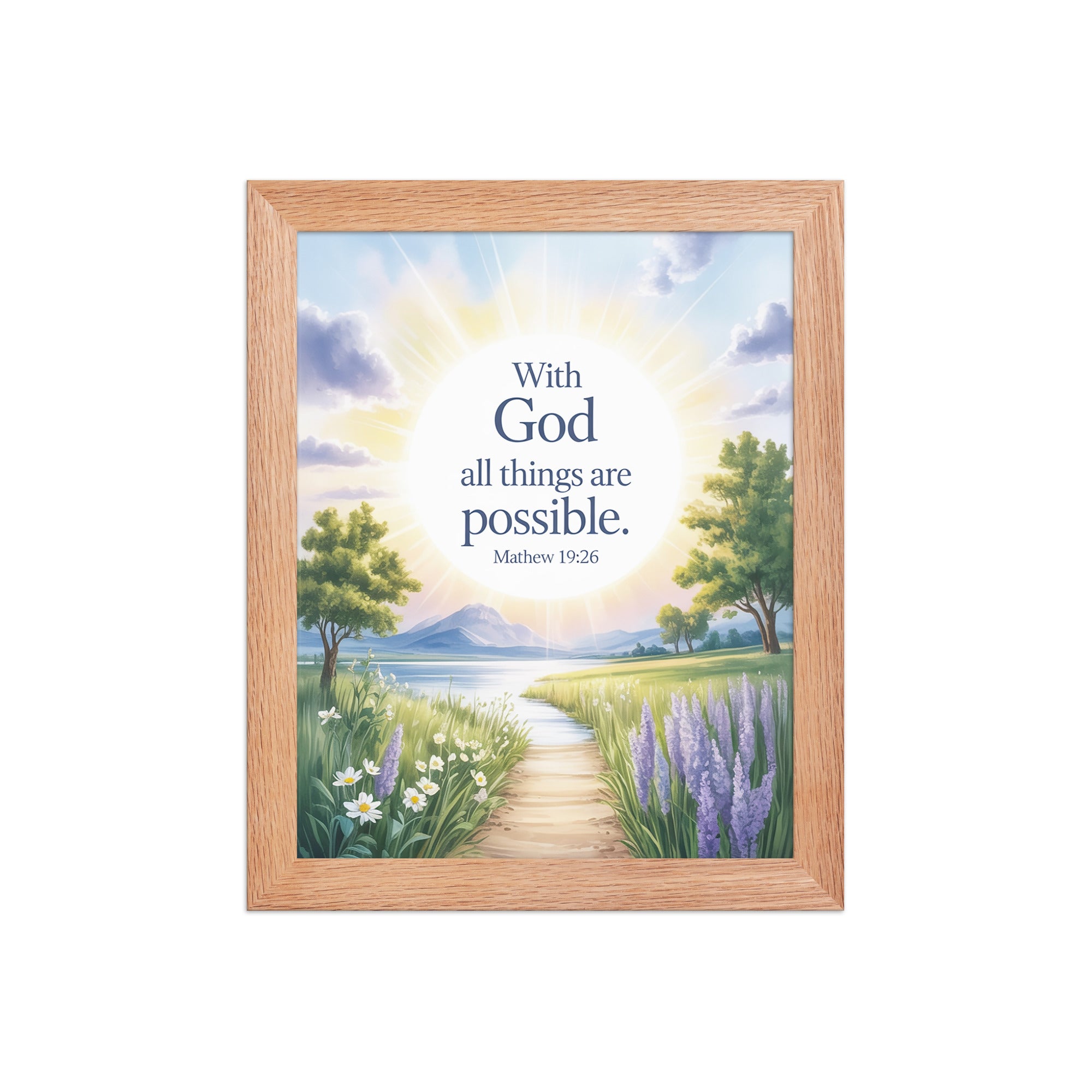 Matthew 19:26 Bible Verse Looking at Premium Luster Photo Paper Framed Poster Red Oak 8″×10″
