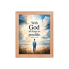 Matthew 19:26 Bible Verse Jesus Premium Luster Photo Paper Framed Poster Red Oak 8″×10″