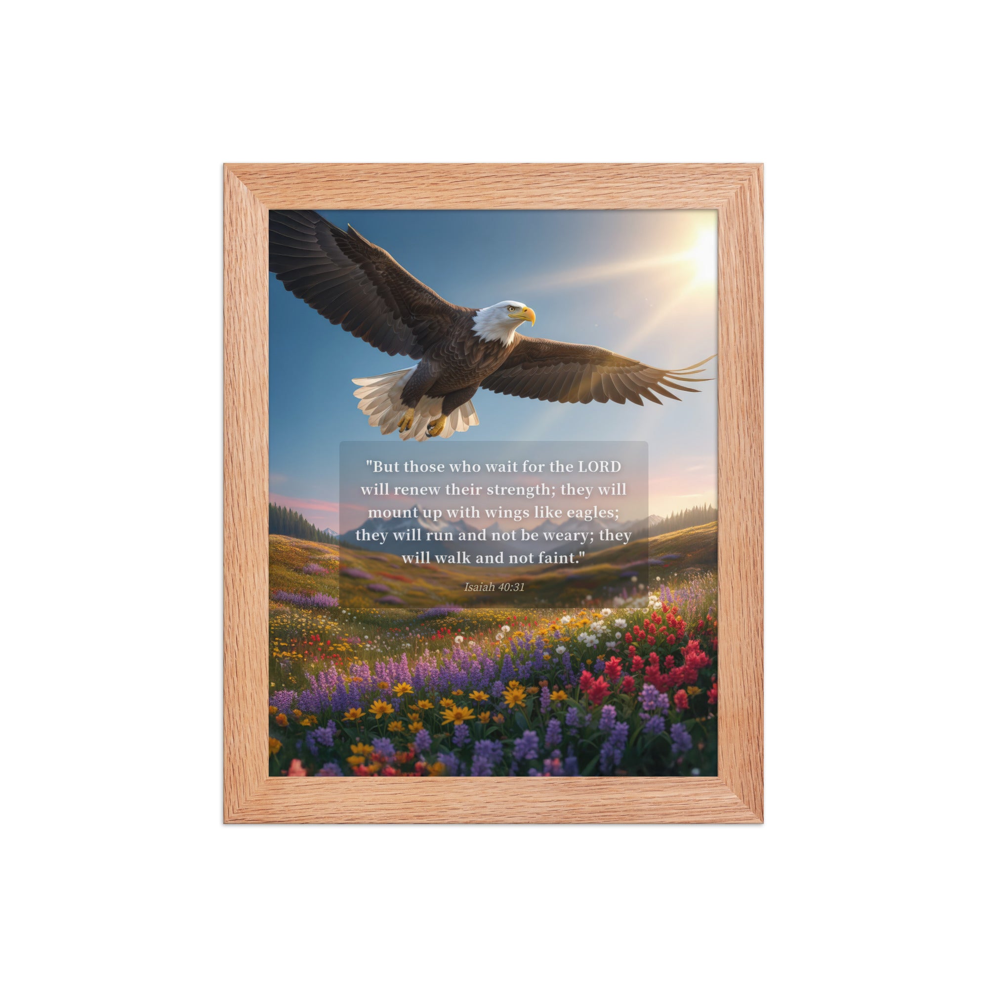 Isaiah 40:31 Bible Verse Who Wait Premium Luster Photo Paper Framed Poster Red Oak 8″×10″