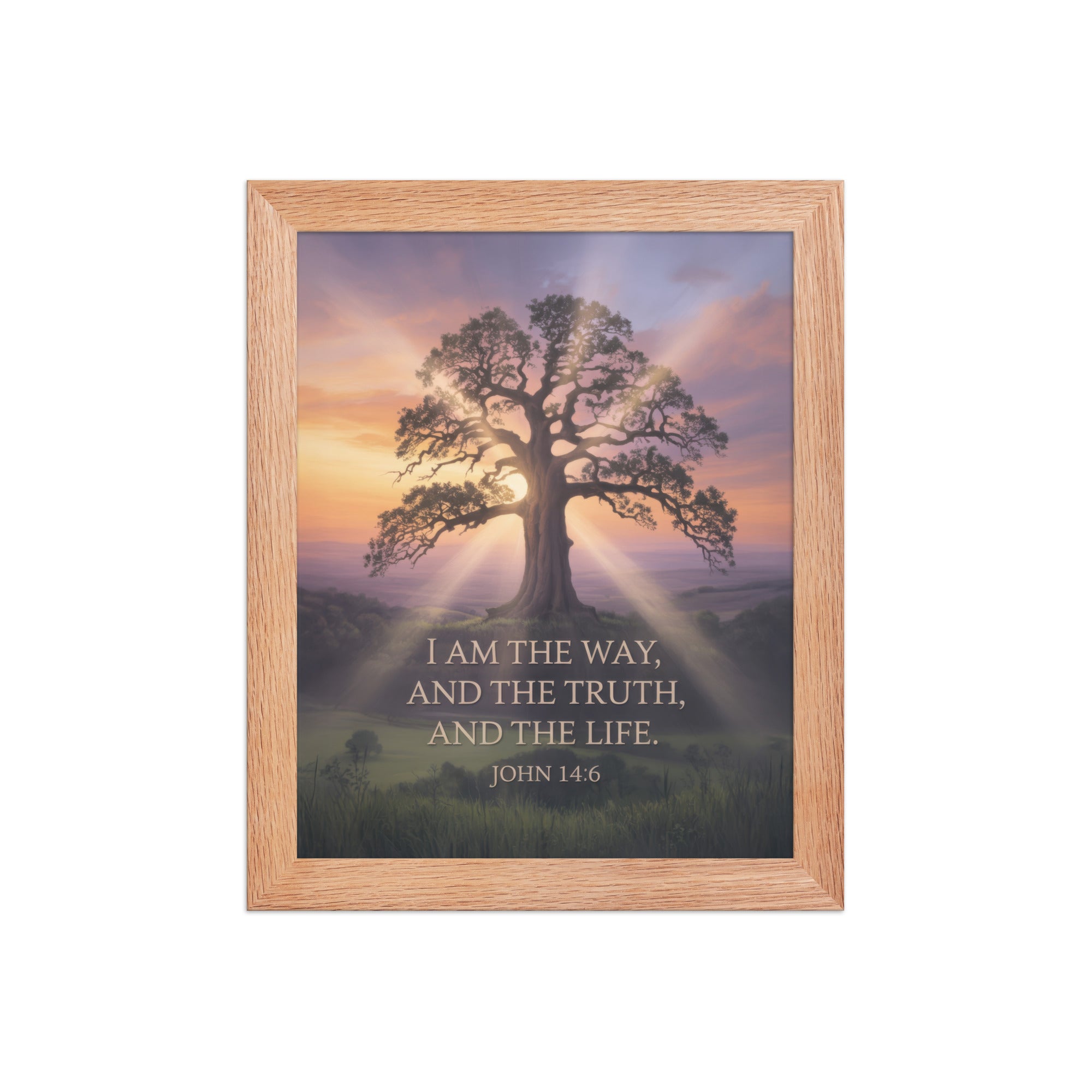 John 14:6 Bible Verse Jesus said Premium Luster Photo Paper Framed Poster Red Oak 8″×10″