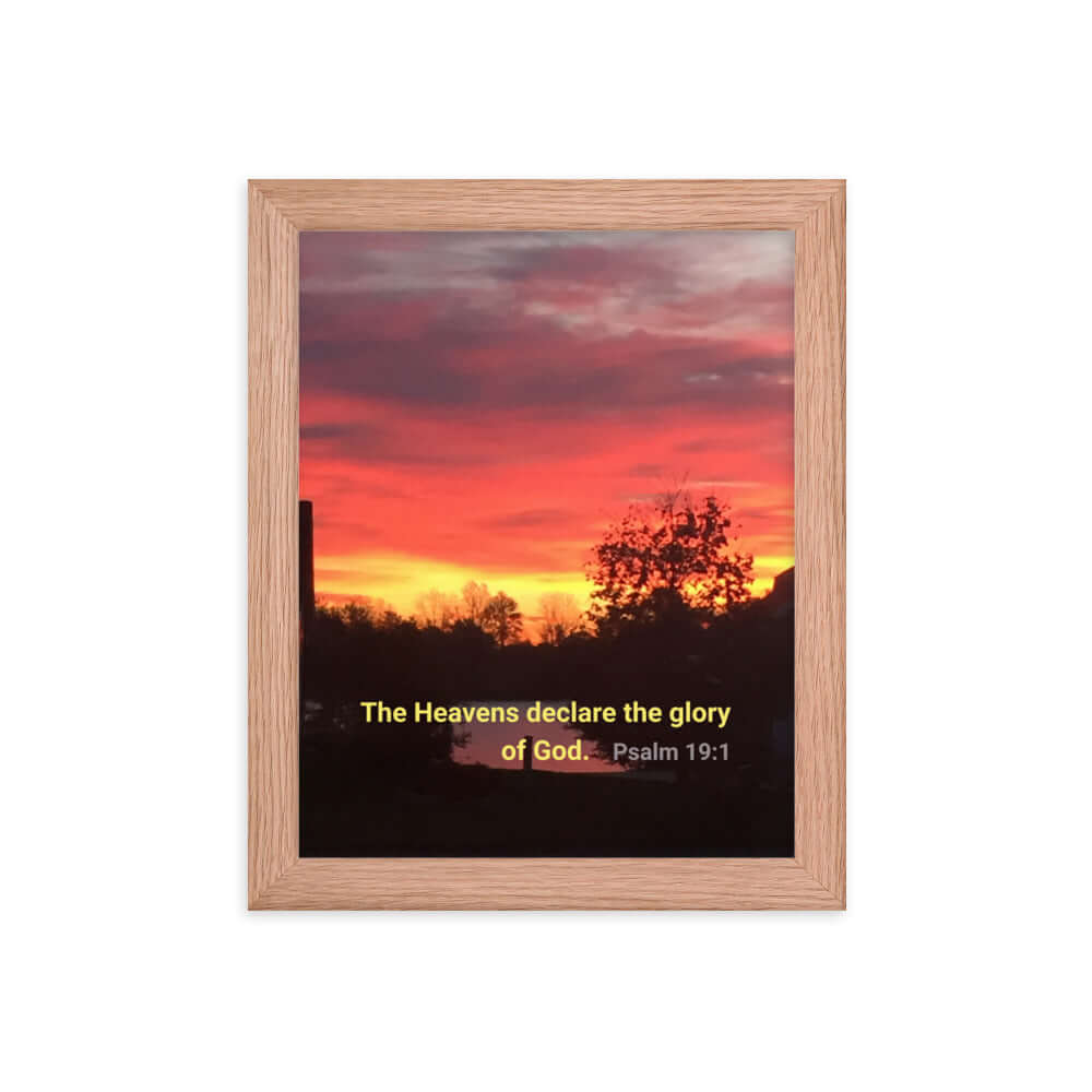 Psalm 19:1 Bible Verse, Sunset Glory Premium Luster Photo Paper Framed Poster Wall Art Red Oak 8″×10″