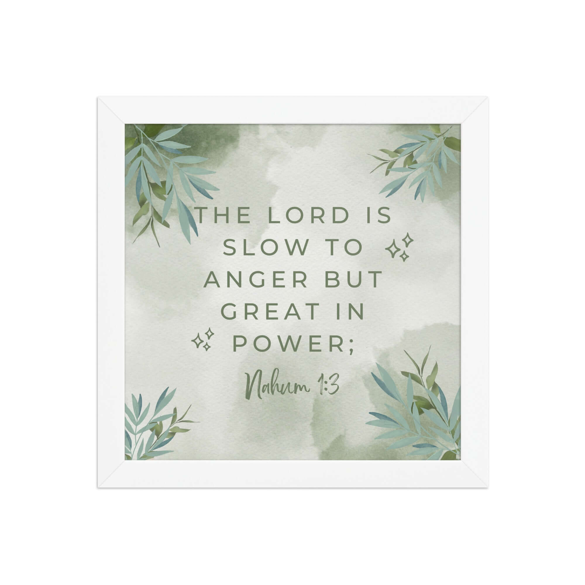 Nahum 1:3 Bible Verse, The Lord is slow Premium Luster Photo Paper Framed Poster Wall Art White 10″×10″