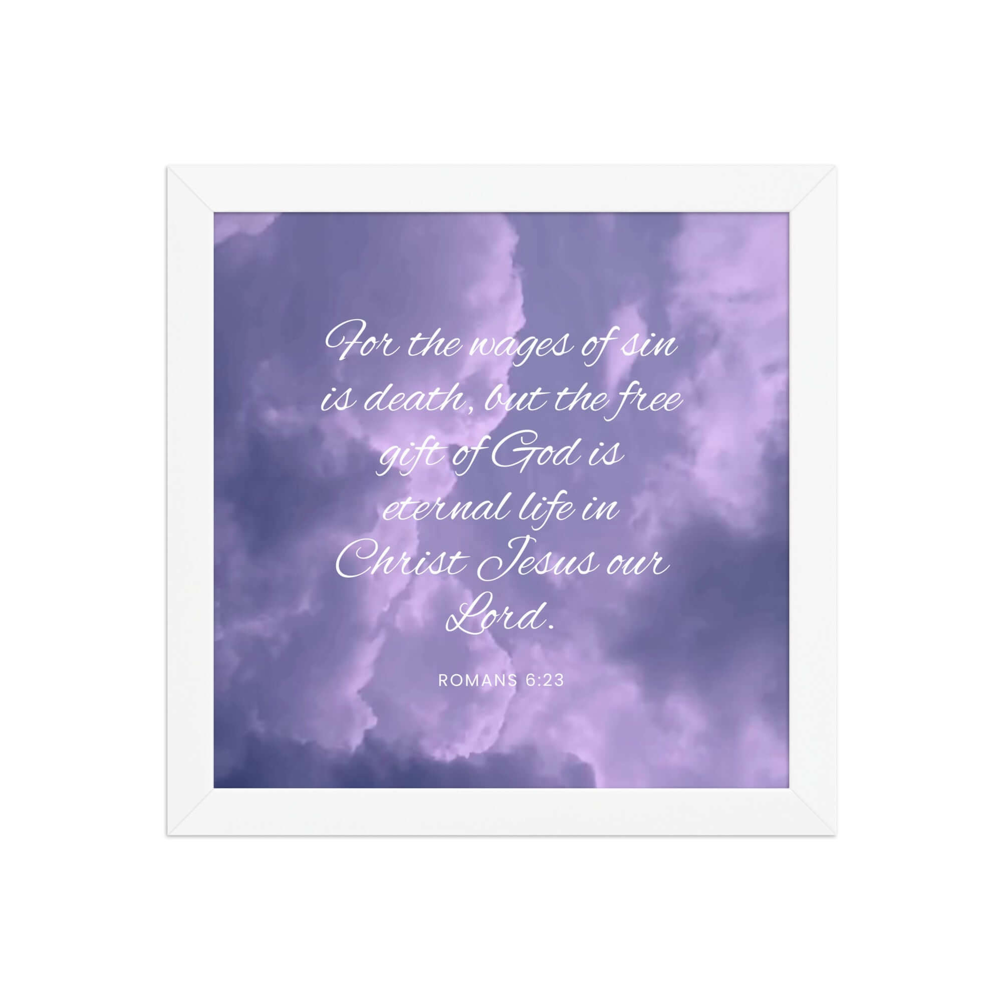 Romans 6:23 Bible Verse, free gift Premium Luster Photo Paper Framed Poster Wall Art White 10″×10″
