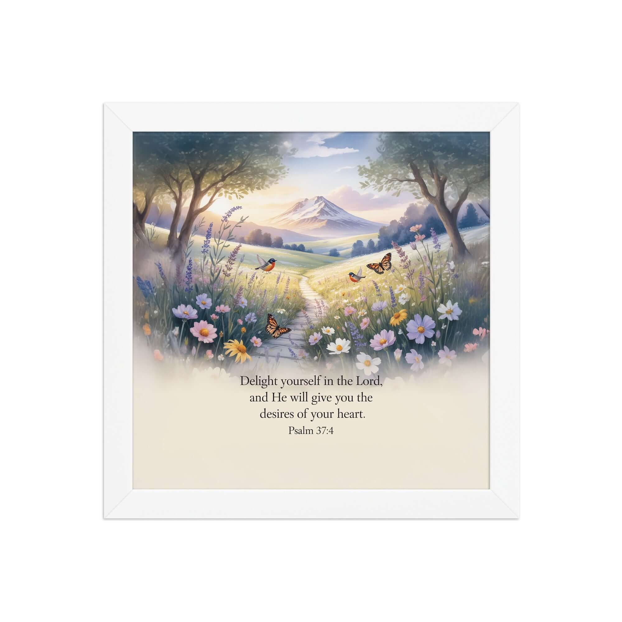 Psalm 37:4 Bible Verse, Delight Premium Luster Photo Paper Framed Poster White 10″×10″
