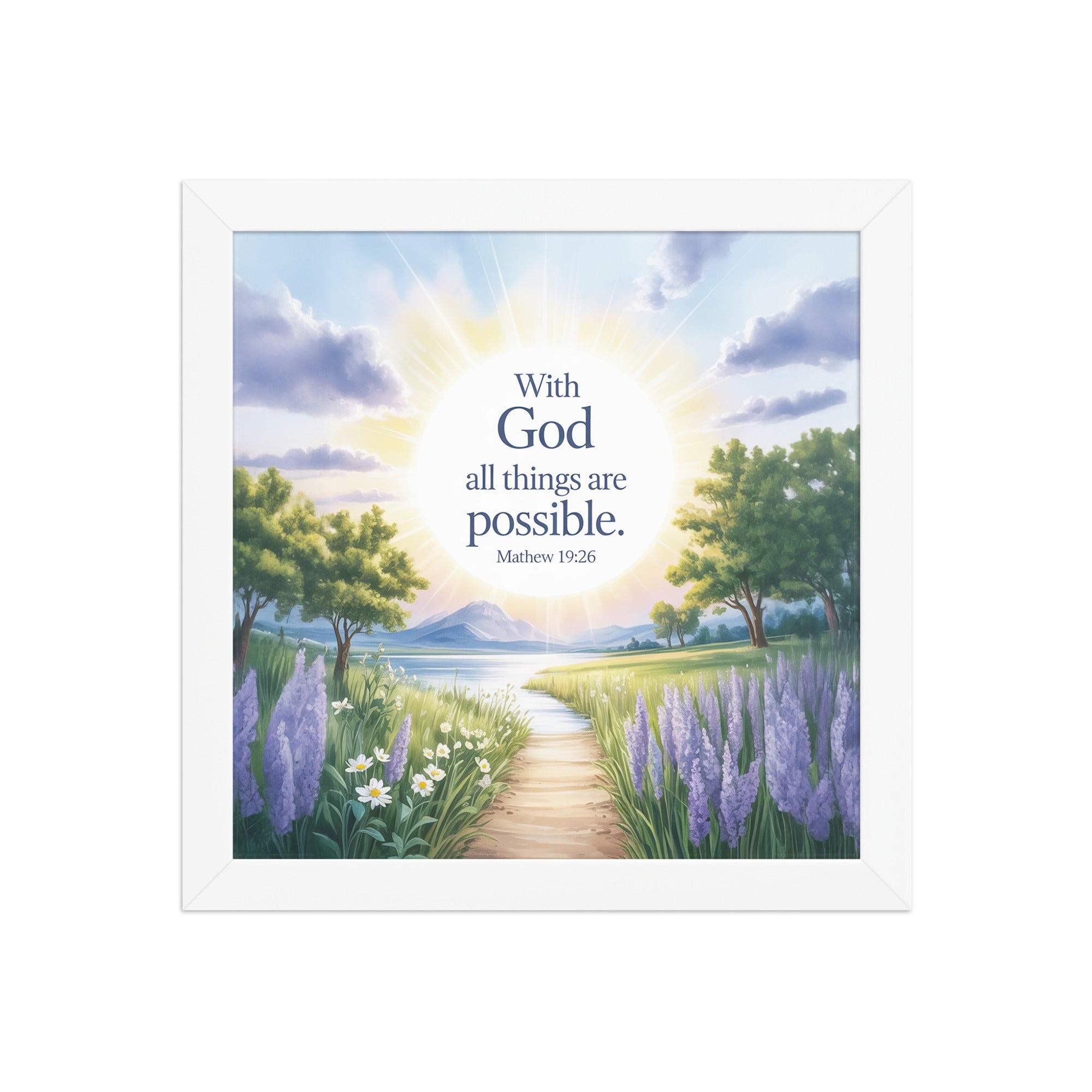 Matthew 19:26 Bible Verse Looking at Premium Luster Photo Paper Framed Poster White 10″×10″