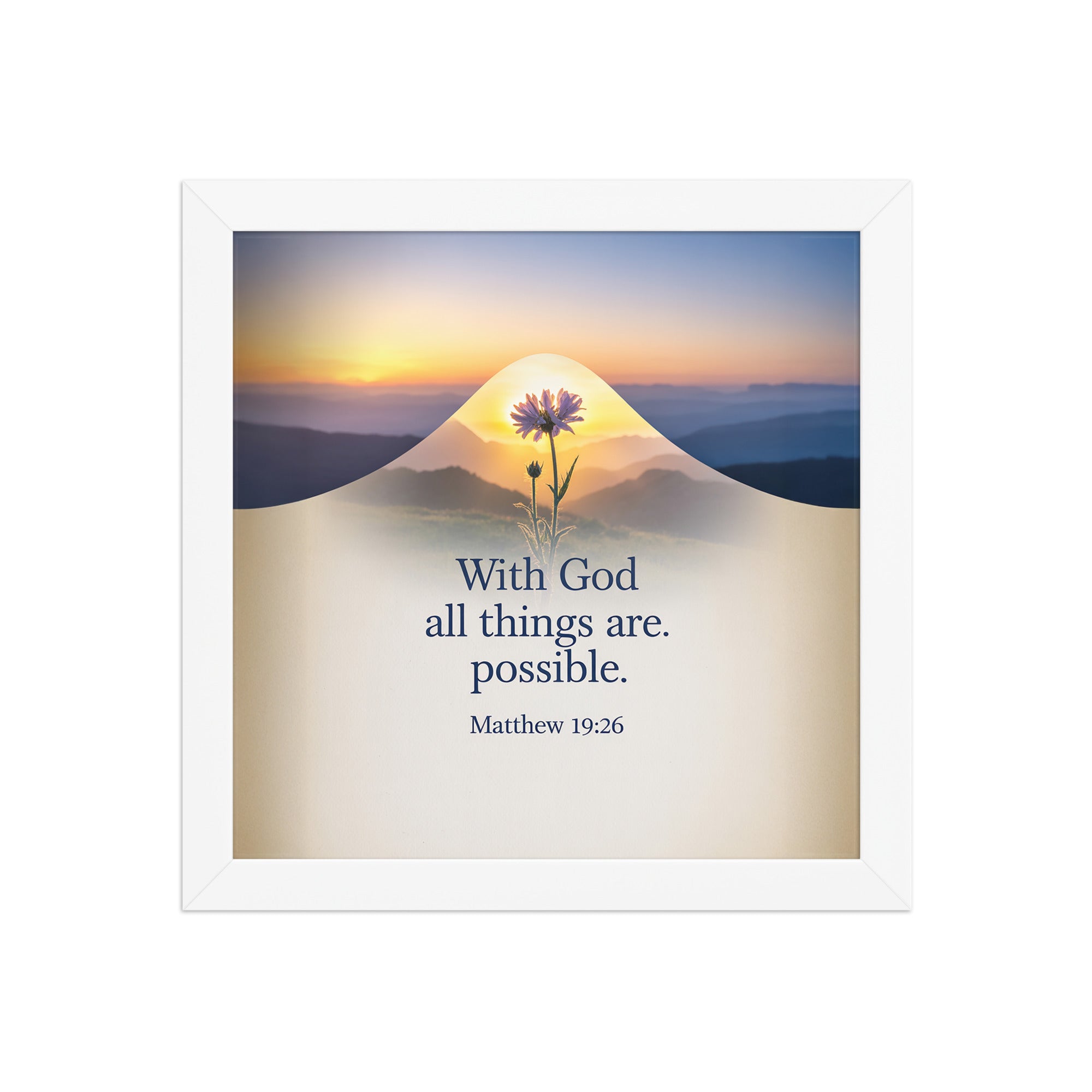 Matthew 19:26 Bible Verse at them Premium Luster Photo Paper Framed Poster White 10″×10″
