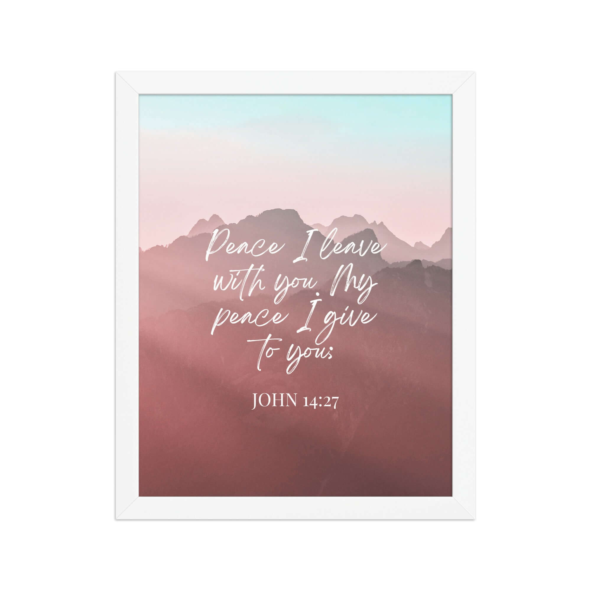 John 14:27 Bible Verse, I give you Premium Luster Photo Paper Framed Poster Wall Art White 11″×14″
