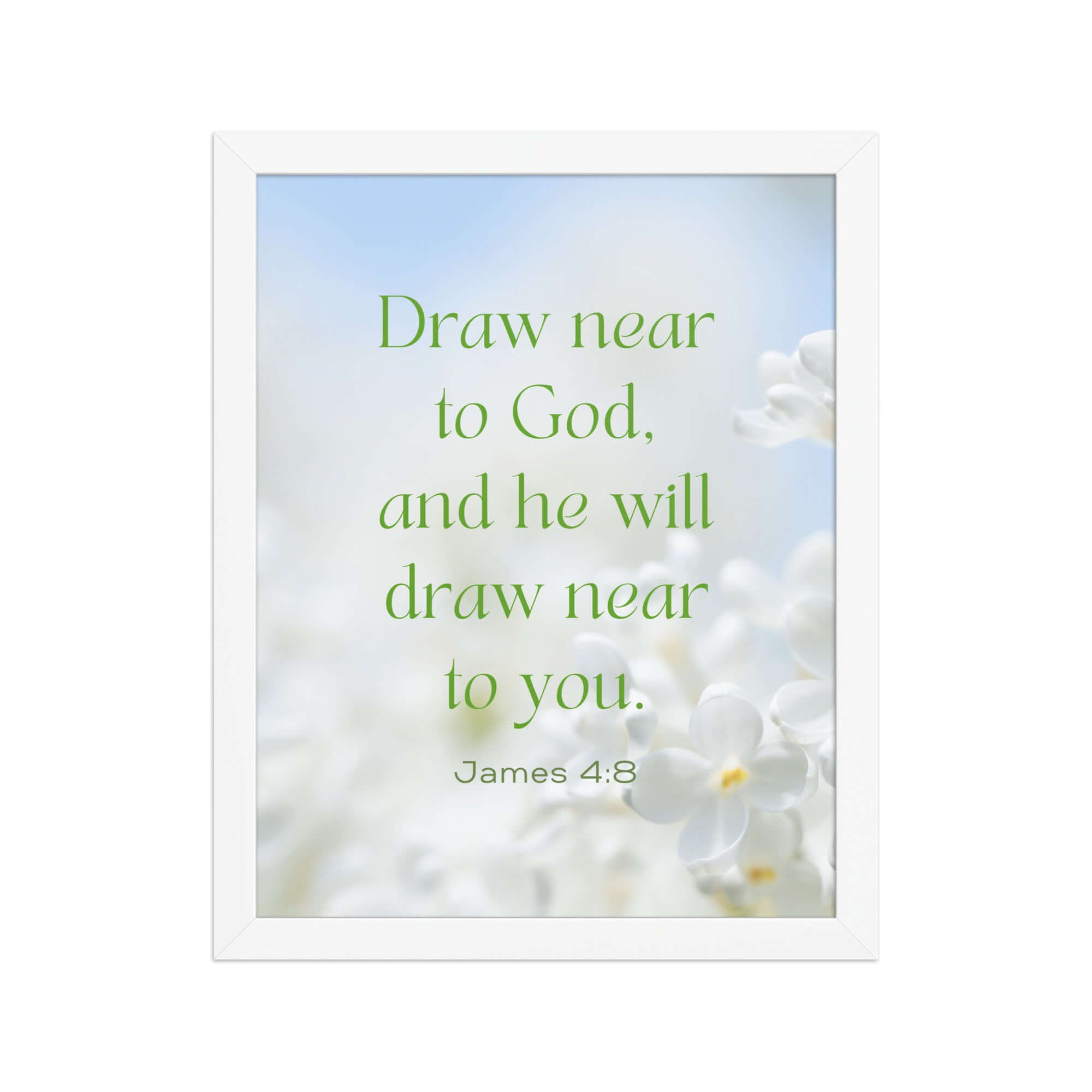 James 4:8 Bible Verse, Draw near Premium Luster Photo Paper Framed Poster Wall Art White 11″×14″
