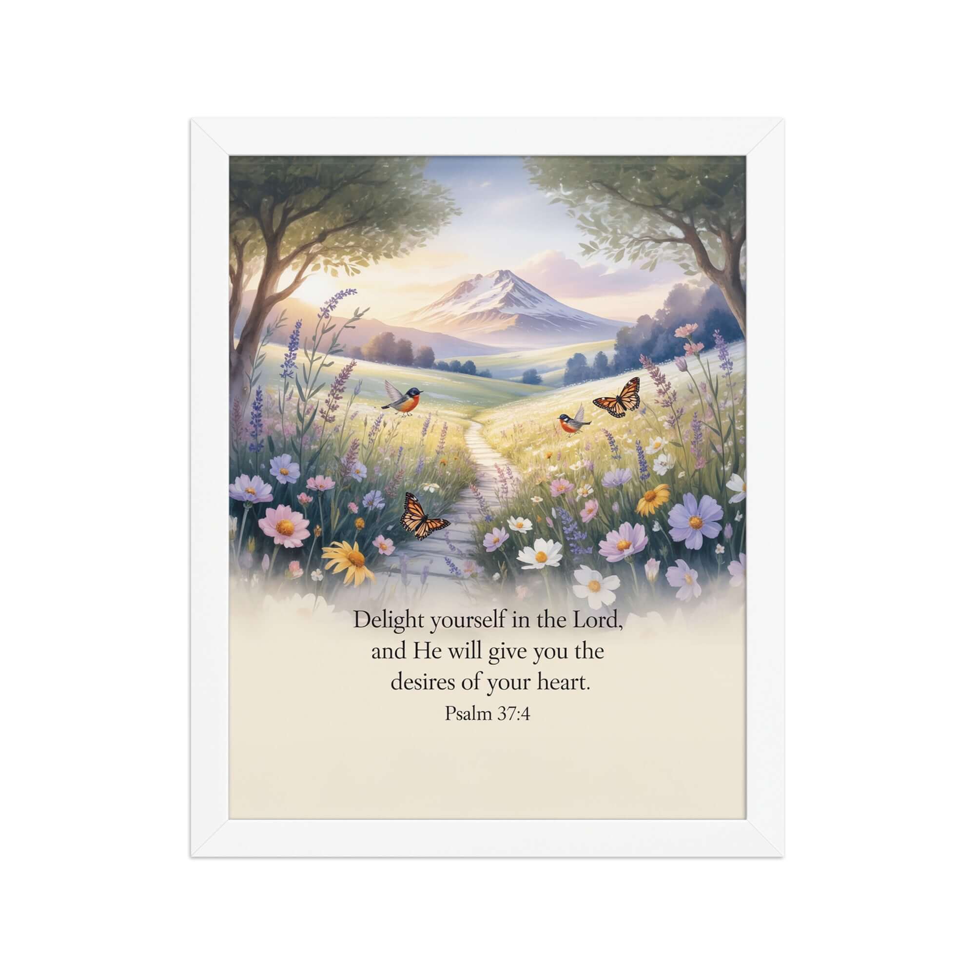 Psalm 37:4 Bible Verse, Delight Premium Luster Photo Paper Framed Poster White 11″×14″