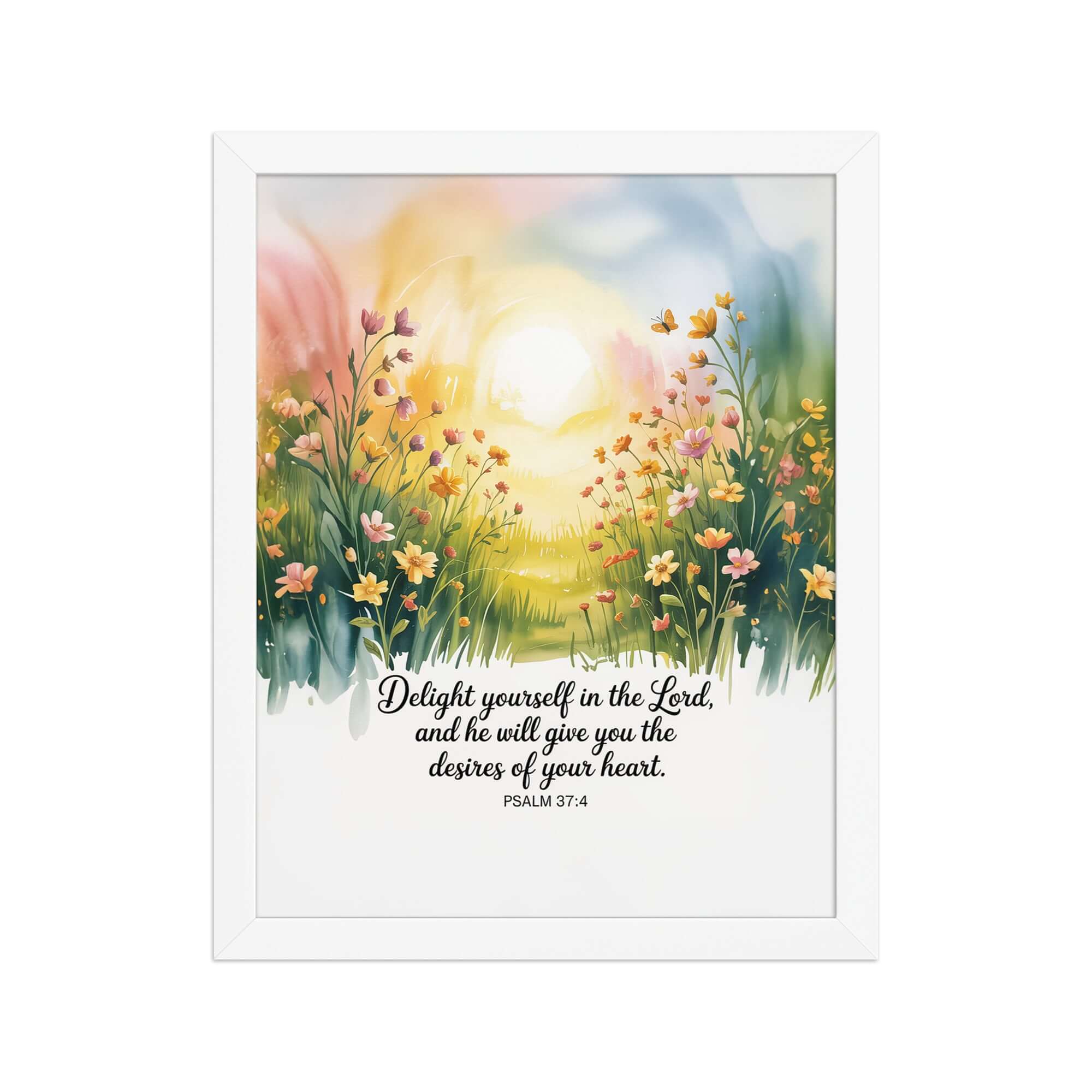 Psalm 37:4 Bible Verse, will give Premium Luster Photo Paper Framed Poster White 11″×14″