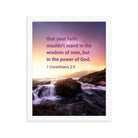 1 Corinthians 2:5 Bible Verse, power of God Premium Luster Photo Paper Framed Poster Wall Art White 11″×14″