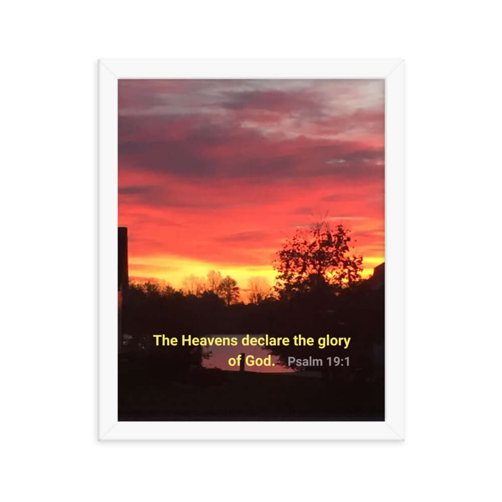 Psalm 19:1 Bible Verse, Sunset Glory Premium Luster Photo Paper Framed Poster Wall Art White 11″×14″