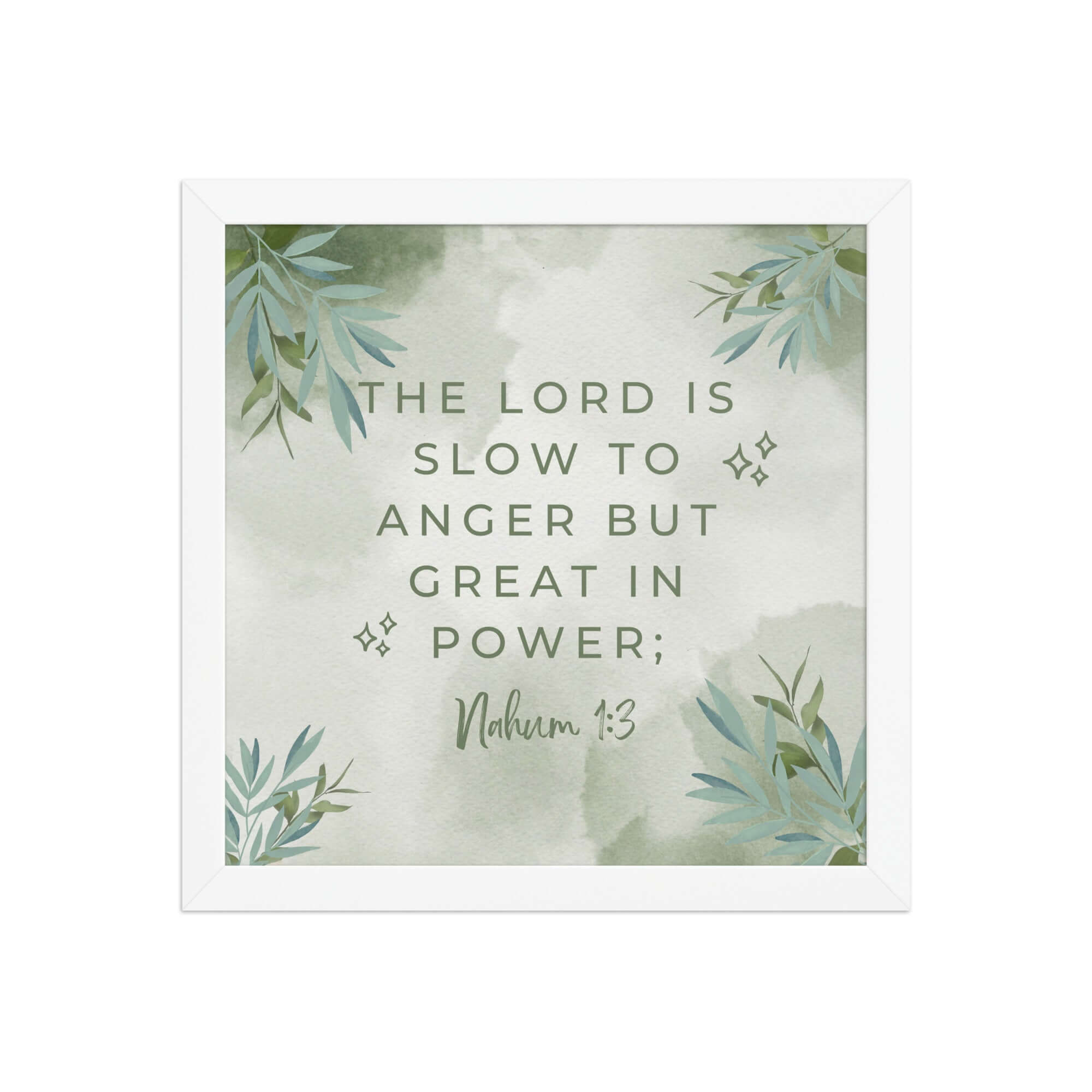 Nahum 1:3 Bible Verse, The Lord is slow Premium Luster Photo Paper Framed Poster Wall Art White 12″×12″