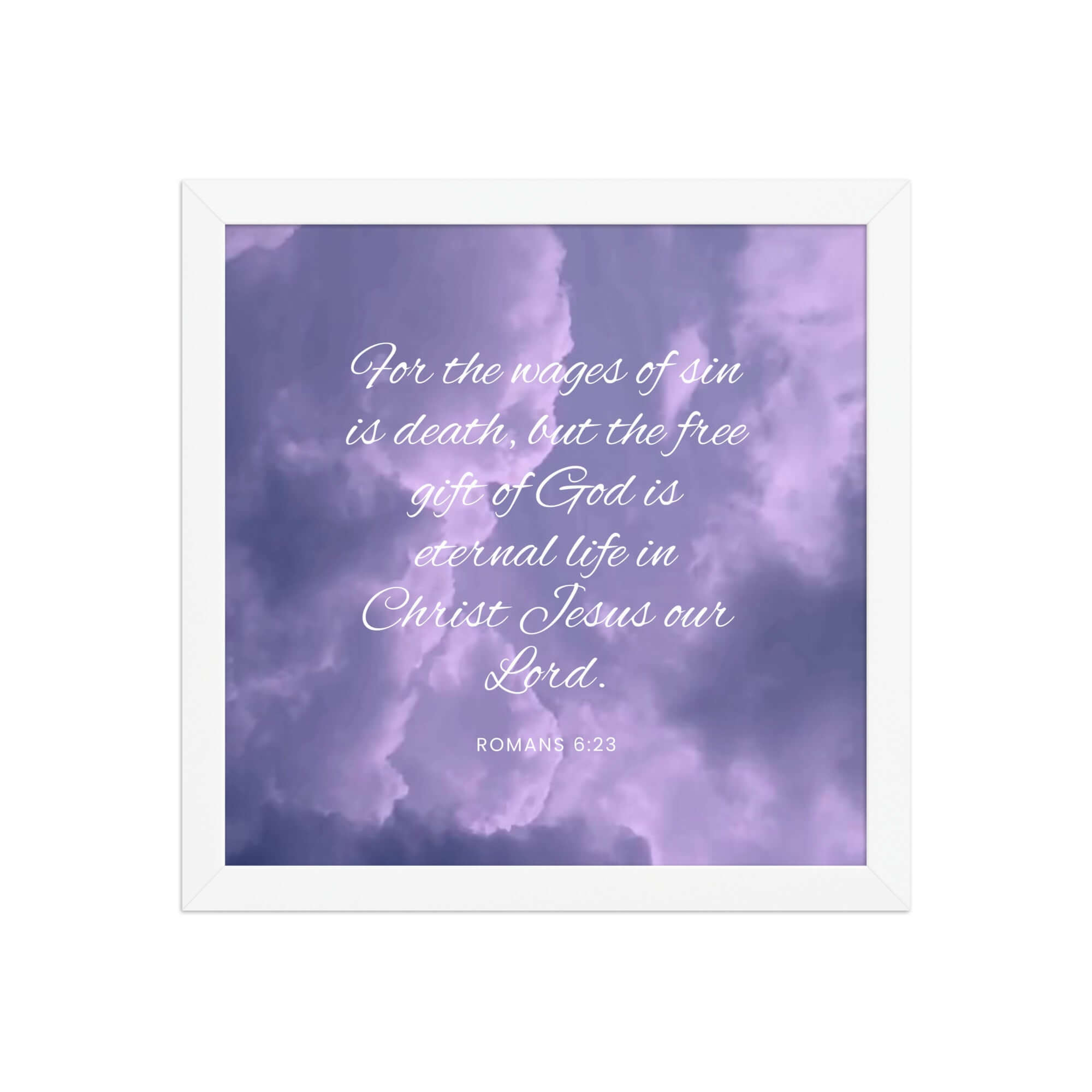 Romans 6:23 Bible Verse, free gift Premium Luster Photo Paper Framed Poster Wall Art White 12″×12″