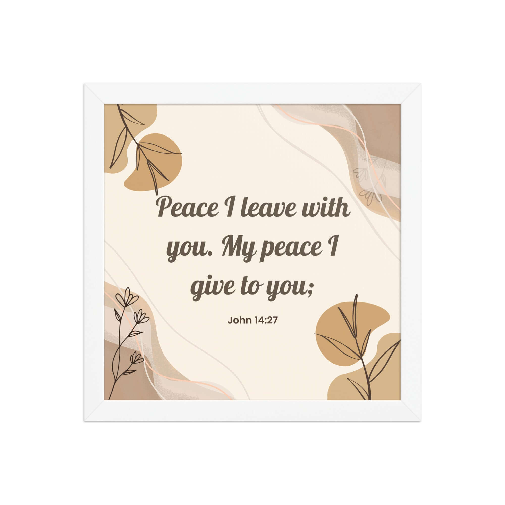 John 14:27 Bible Verse, Peace I Premium Luster Photo Paper Framed Poster Wall Art White 12″×12″