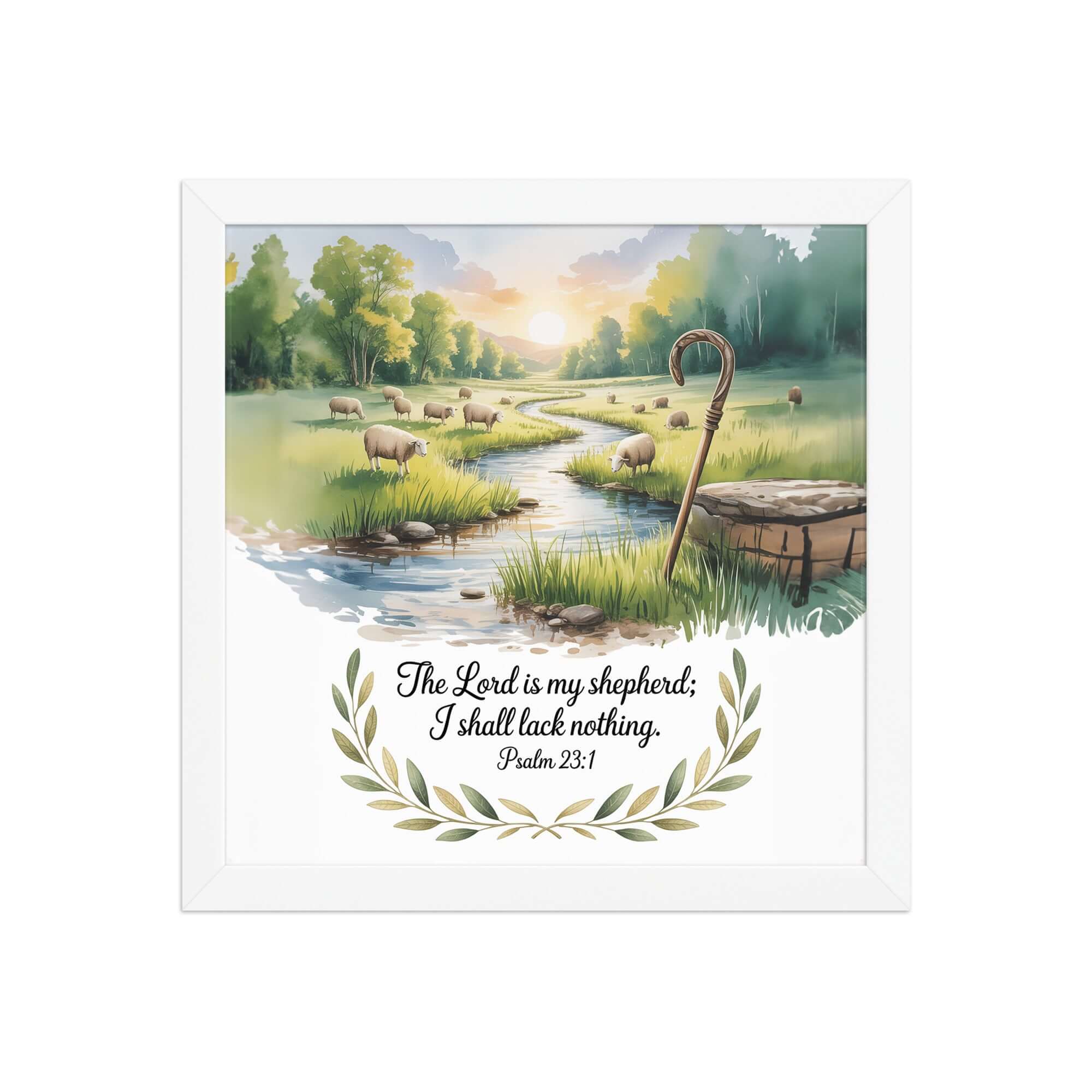 Psalm 23:1 Bible Verse, is my Premium Luster Photo Paper Framed Poster White 12″×12″