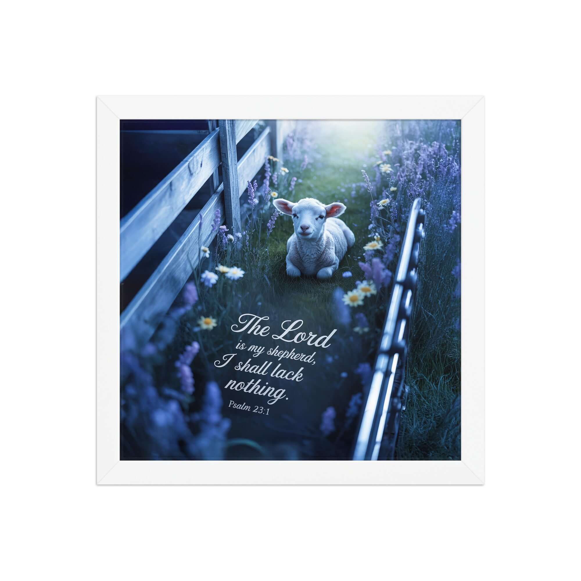 Psalm 23:1 Bible Verse, Shepherd Premium Luster Photo Paper Framed Poster White 12″×12″