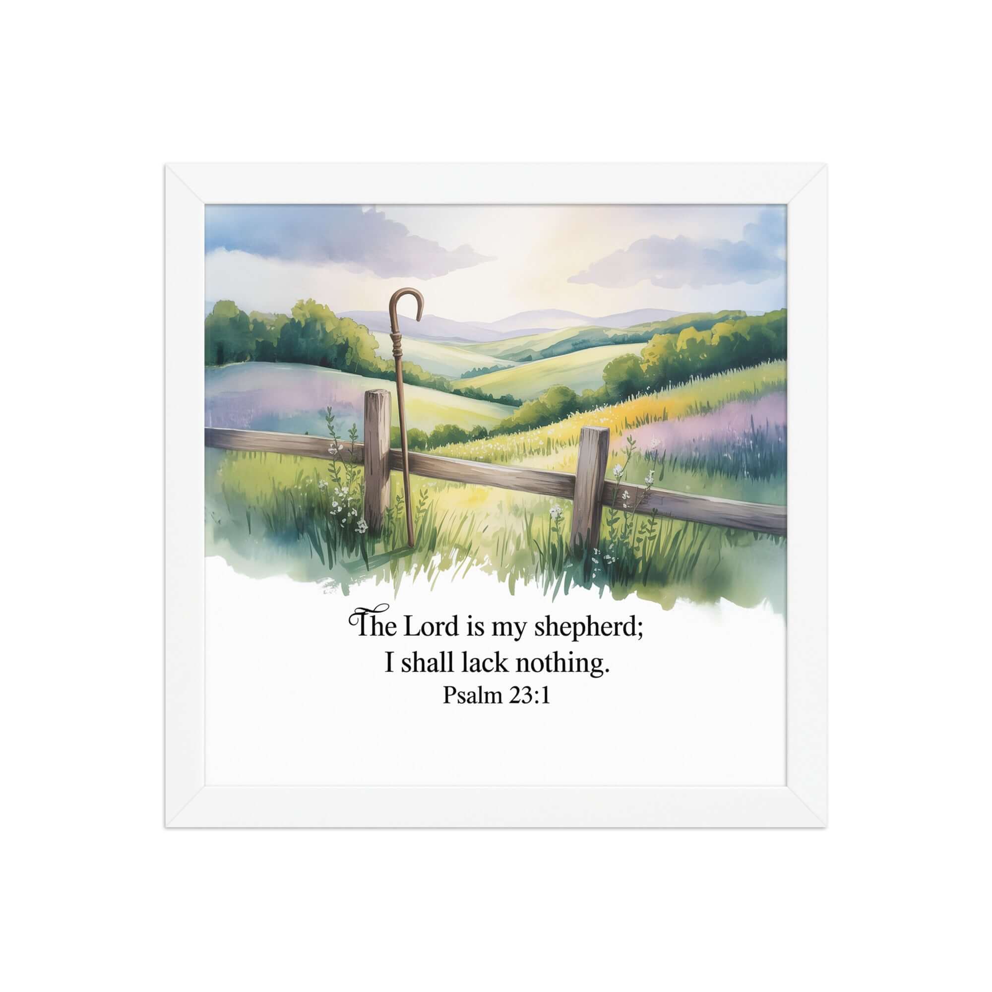 Psalm 23:1 Bible Verse, Lack Premium Luster Photo Paper Framed Poster White 12″×12″