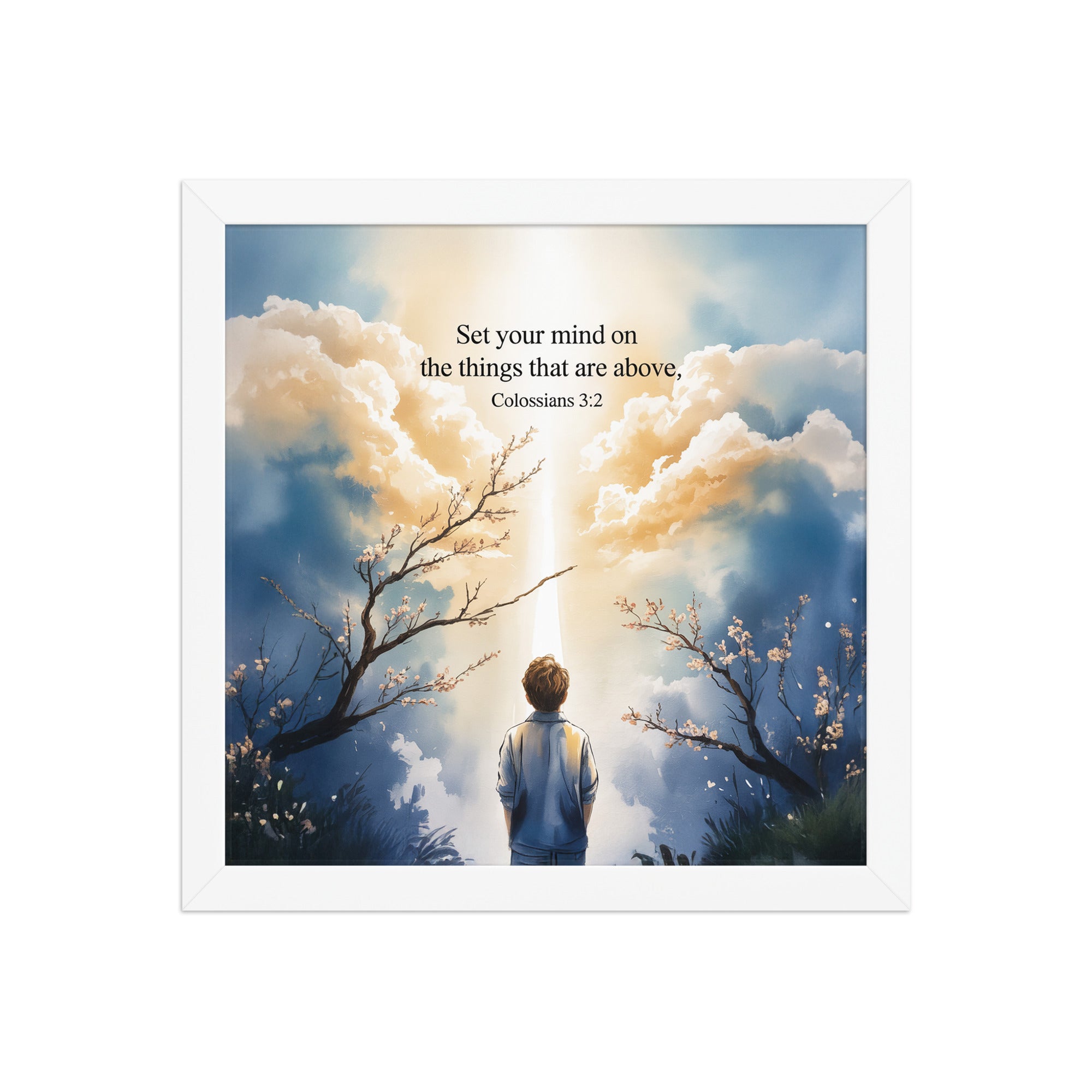 Colossians 3:2 Bible Verse the things Premium Luster Photo Paper Framed Poster White 12″×12″