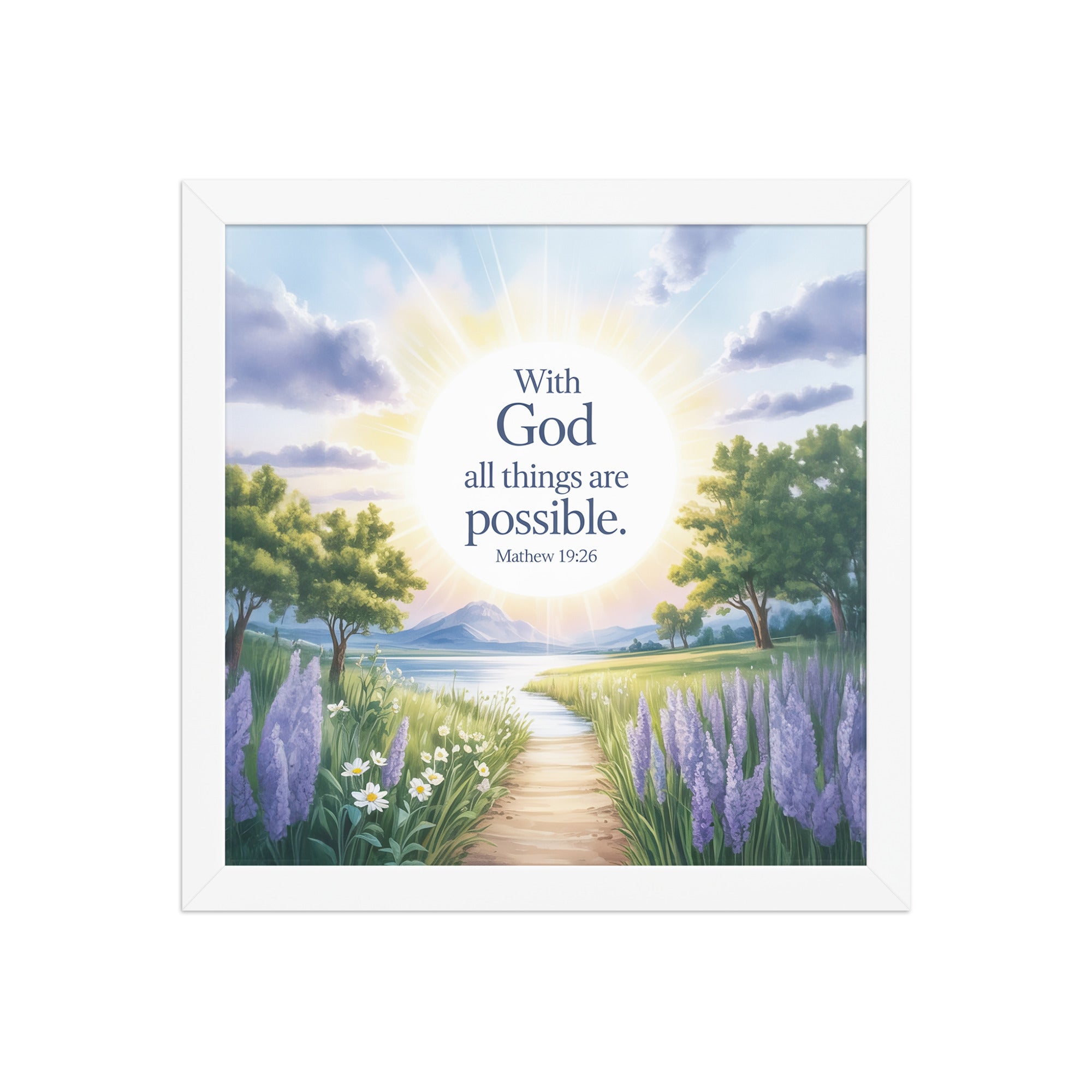 Matthew 19:26 Bible Verse Looking at Premium Luster Photo Paper Framed Poster White 12″×12″