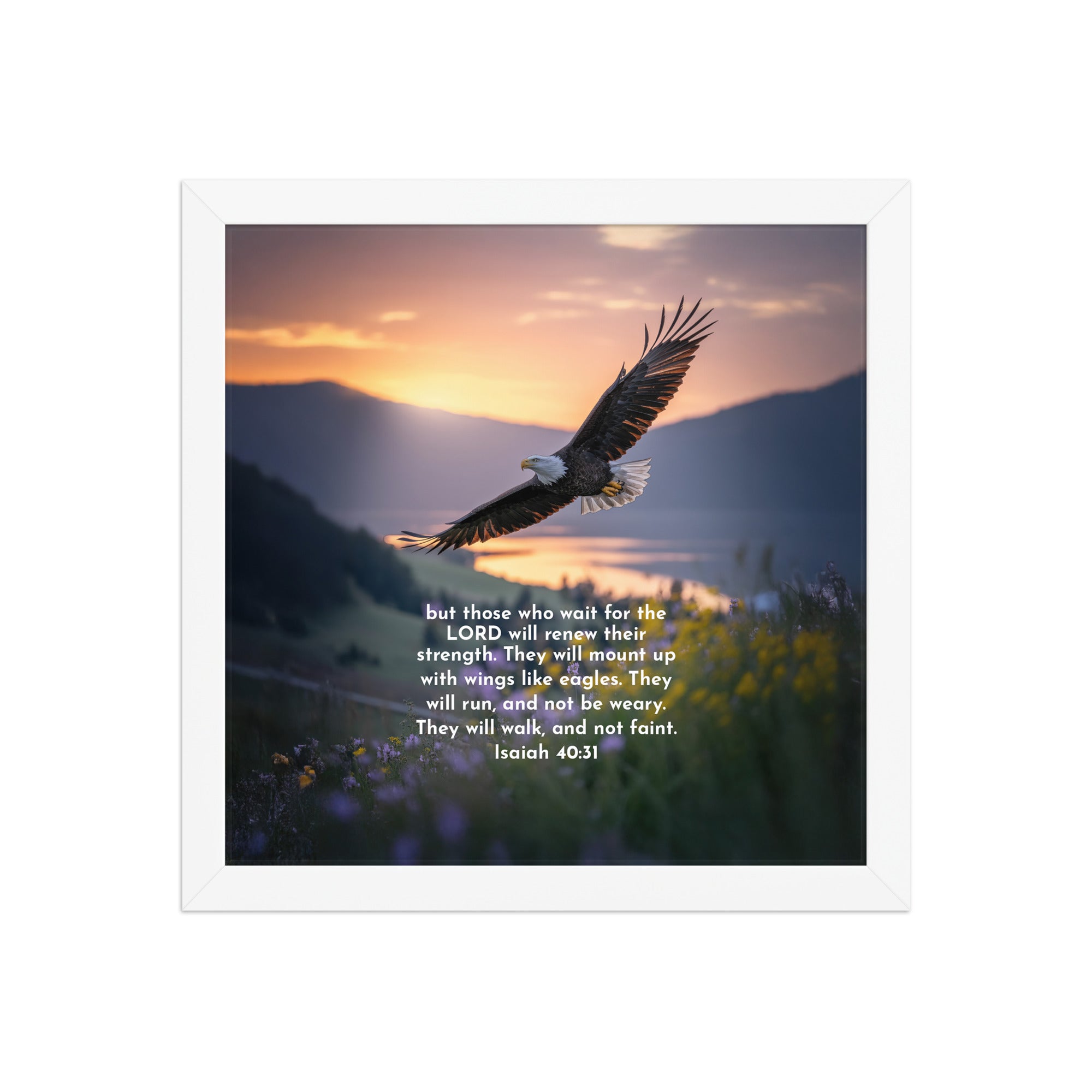 Isaiah 40:31 Bible Verse Renew Strength Premium Luster Photo Paper Framed Poster White 12″×12″