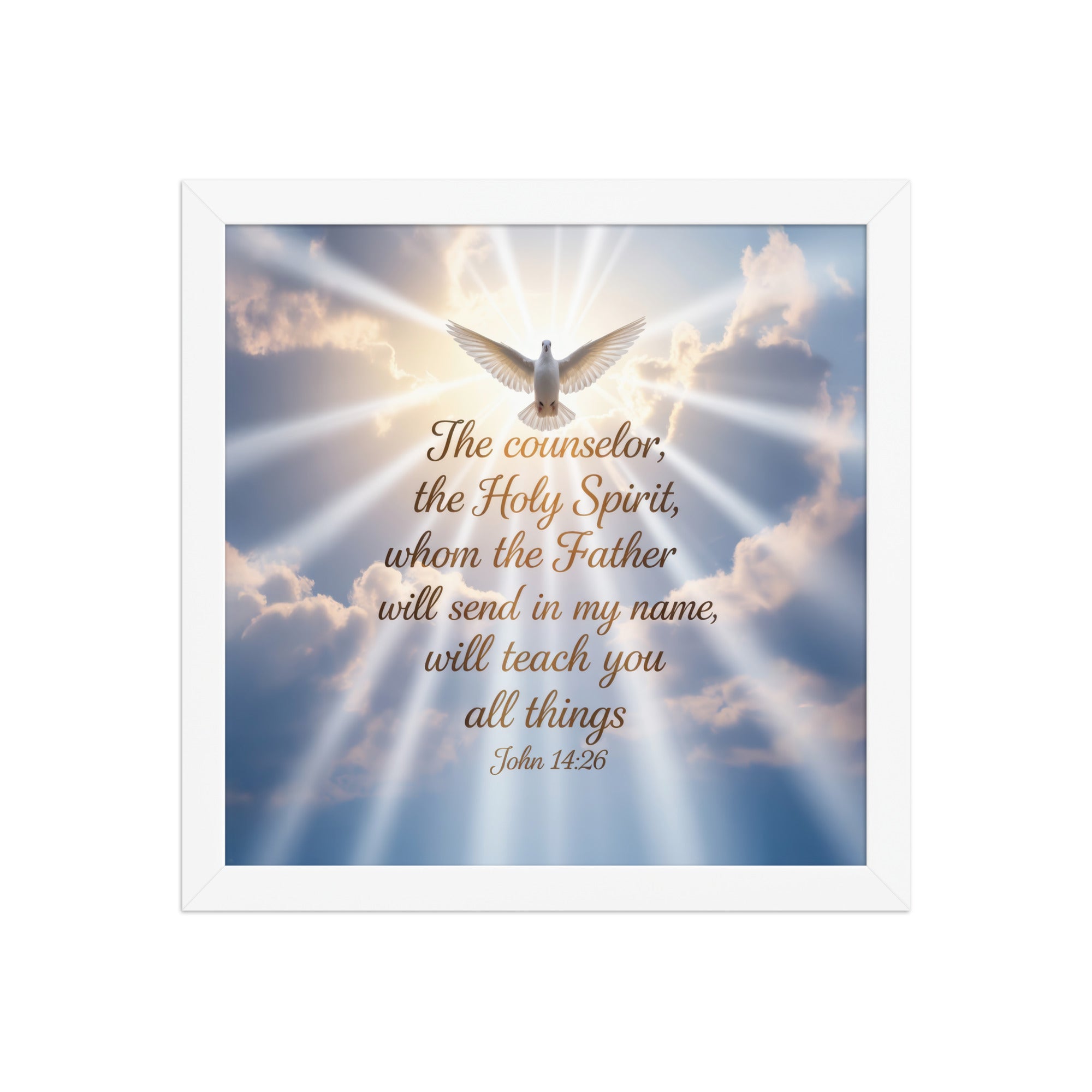 John 14:26 Bible Verse Father Premium Luster Photo Paper Framed Poster White 12″×12″