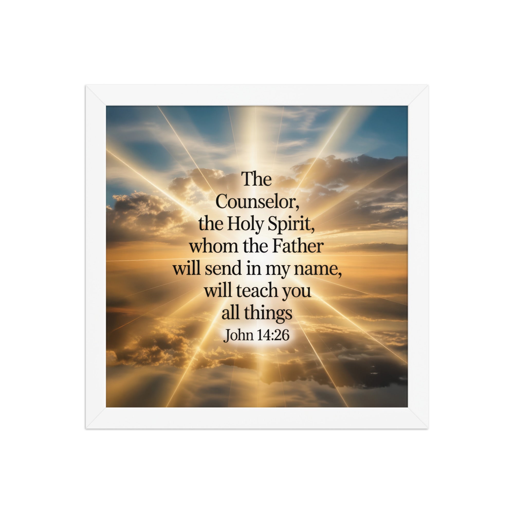 John 14:26 Bible Verse will send Premium Luster Photo Paper Framed Poster White 12″×12″