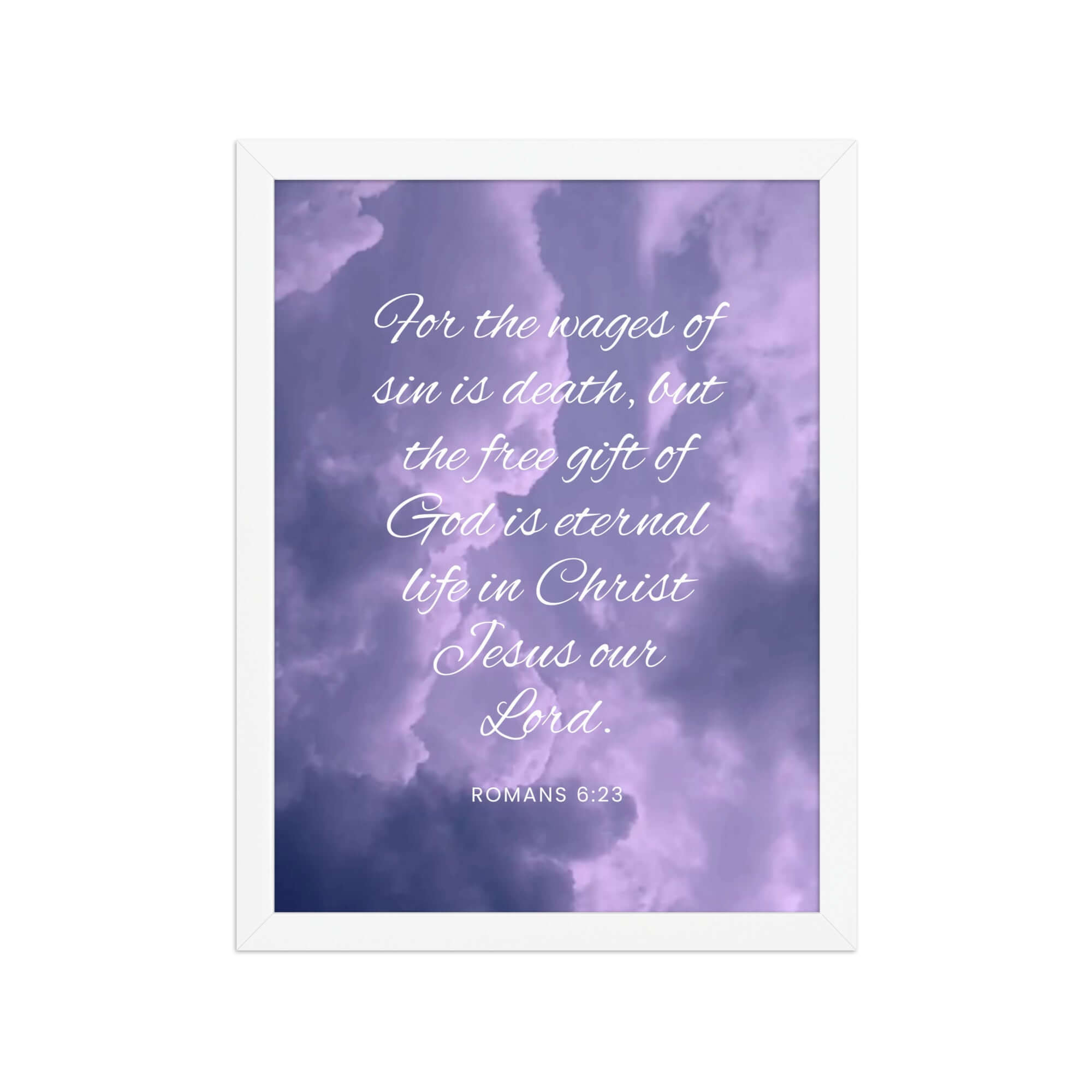 Romans 6:23 Bible Verse, free gift Premium Luster Photo Paper Framed Poster Wall Art White 12″×16″