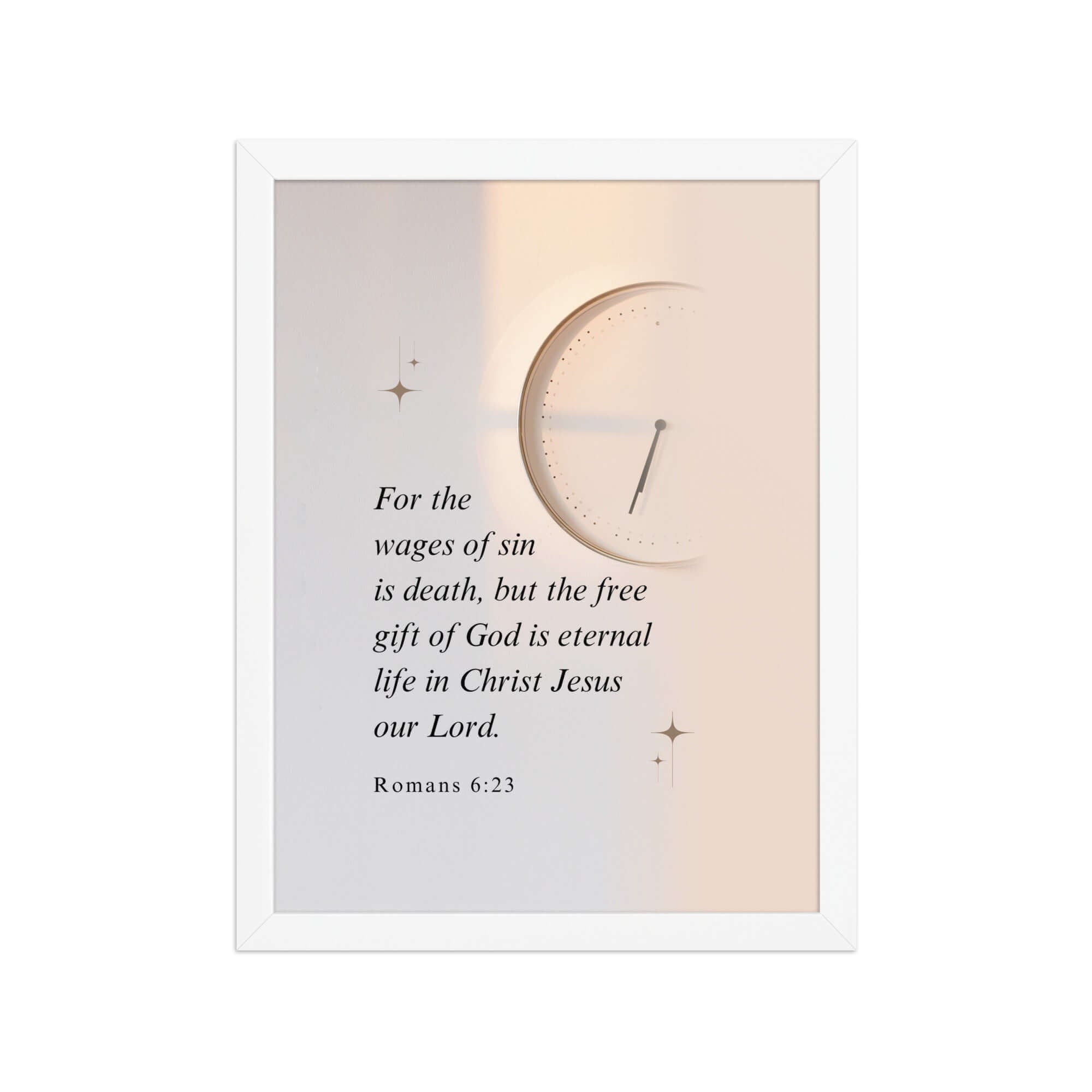 Romans 6:23 Bible Verse, our Lord Premium Luster Photo Paper Framed Poster Wall Art White 12″×16″