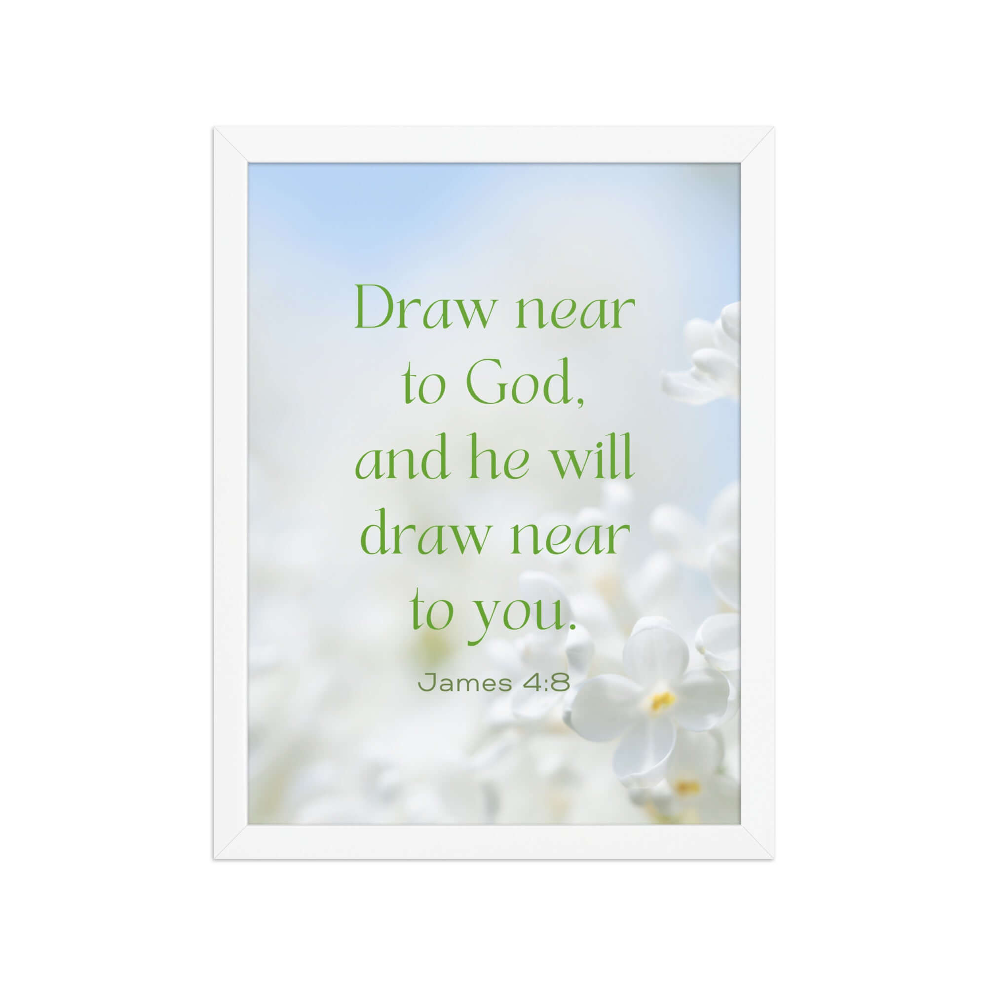 James 4:8 Bible Verse, Draw near Premium Luster Photo Paper Framed Poster Wall Art White 12″×16″