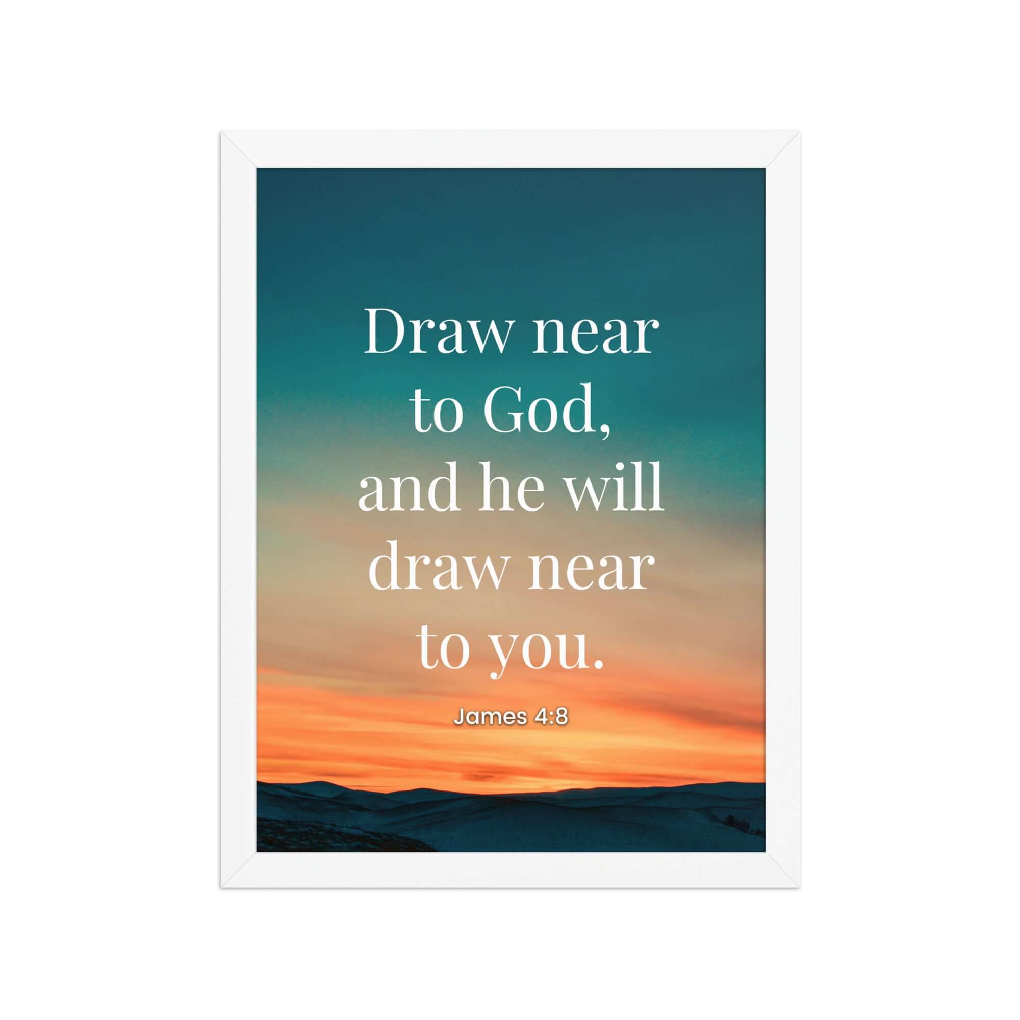 James 4:8 Bible Verse, near to God Premium Luster Photo Paper Framed Poster Wall Art White 12″×16″
