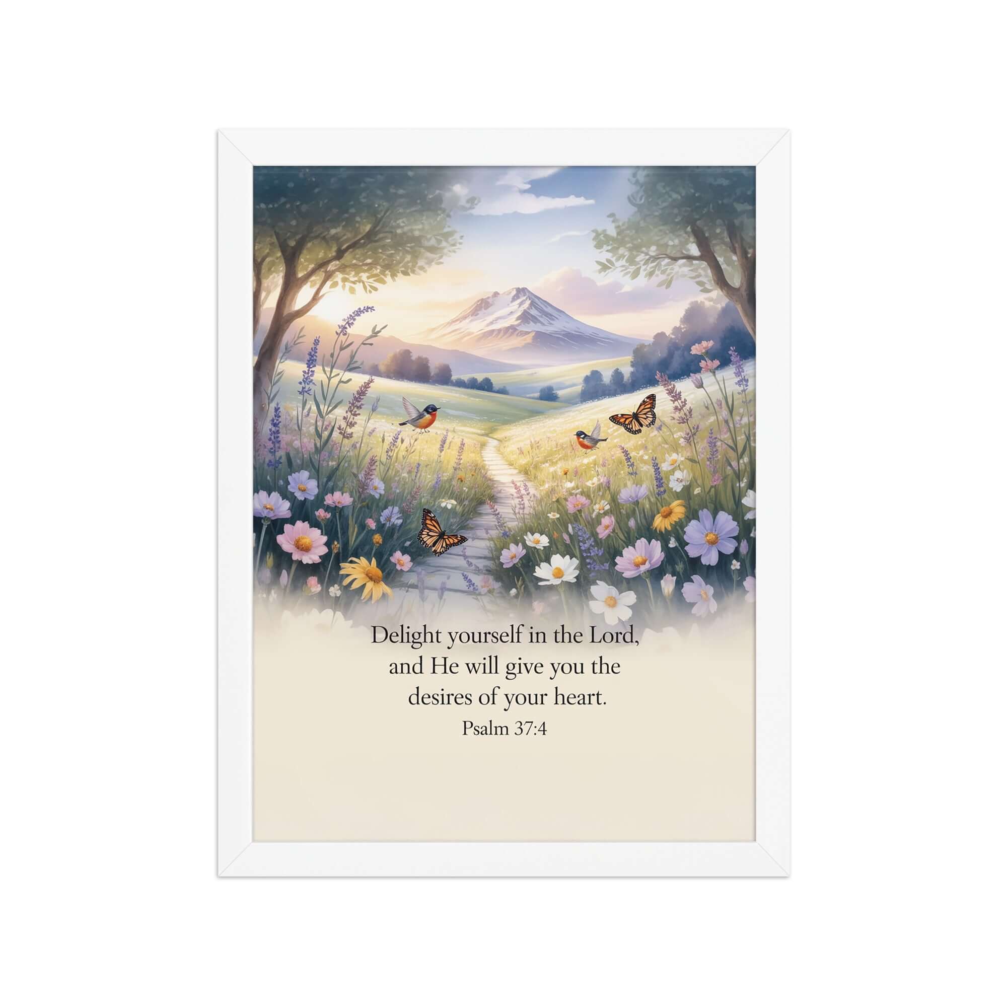 Psalm 37:4 Bible Verse, Delight Premium Luster Photo Paper Framed Poster White 12″×16″
