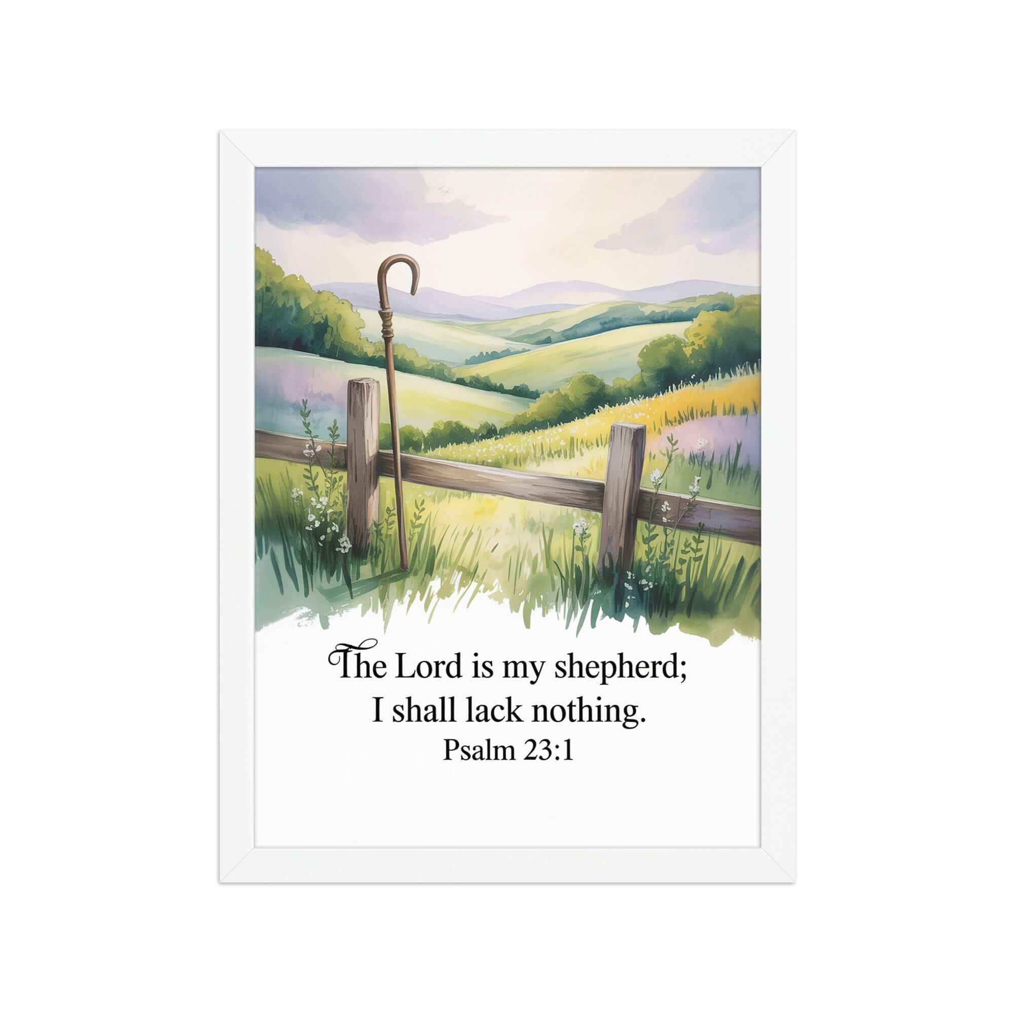 Psalm 23:1 Bible Verse, Lack Premium Luster Photo Paper Framed Poster White 12″×16″