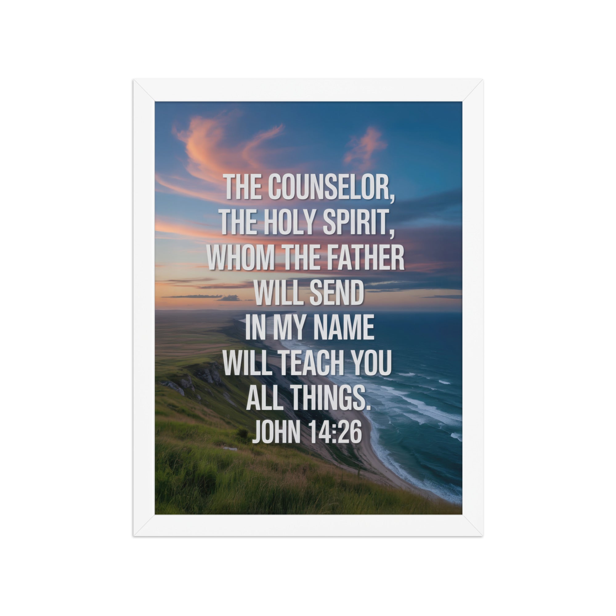 John 14:26 Bible Verse will teach Premium Luster Photo Paper Framed Poster White 12″×16″