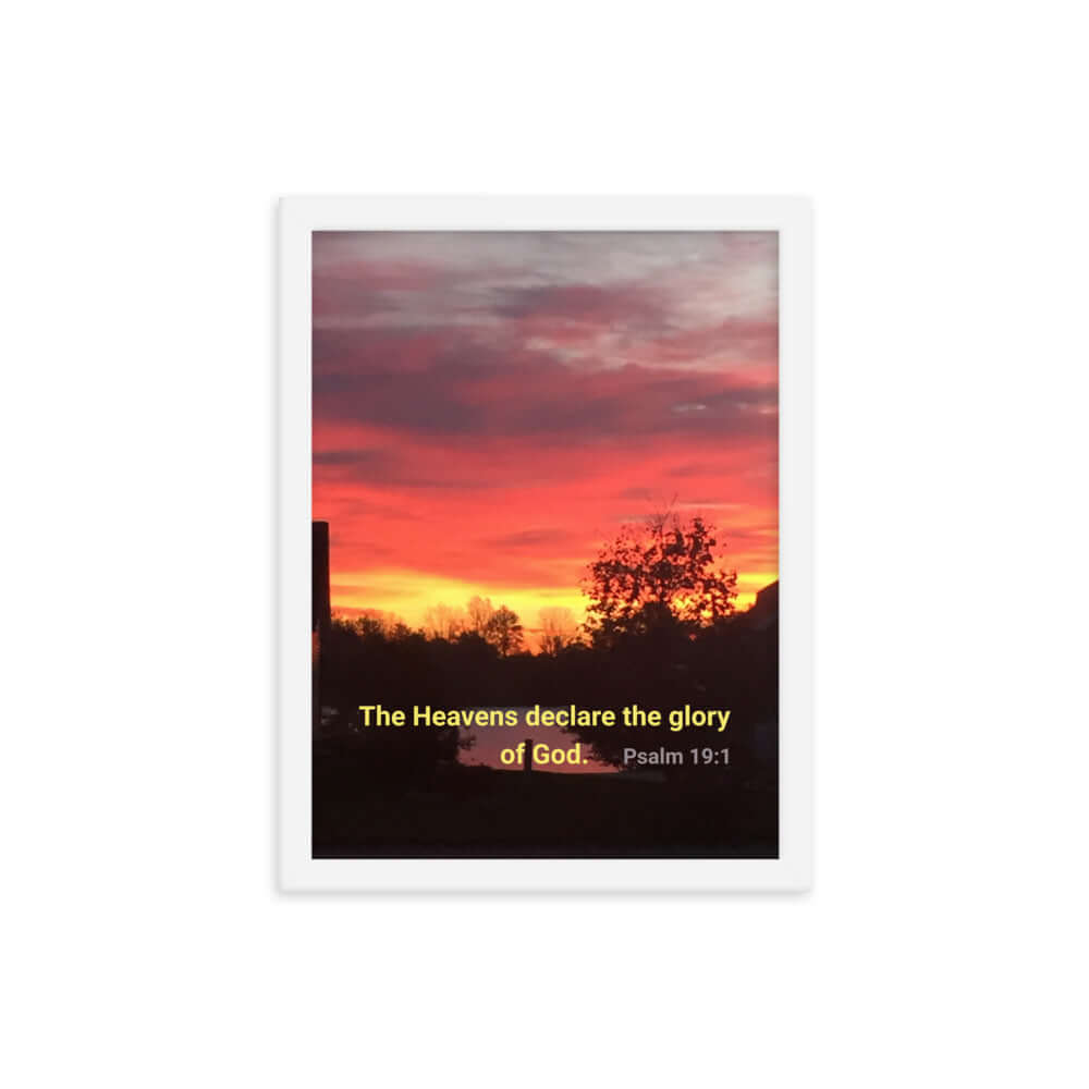 Psalm 19:1 Bible Verse, Sunset Glory Premium Luster Photo Paper Framed Poster Wall Art White 12″×16″