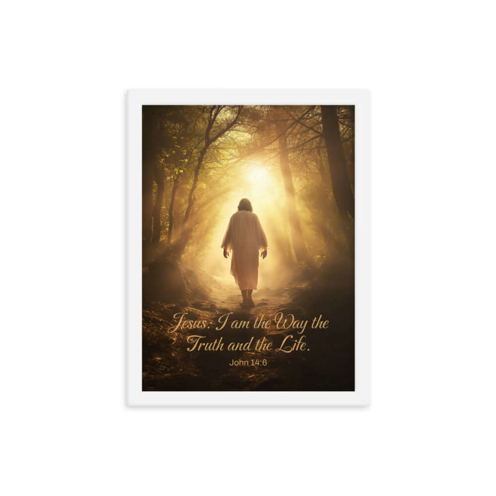 John 14:6 Bible Verse, Forest Image Premium Luster Photo Paper Framed Poster Wall Art White 12″×16″