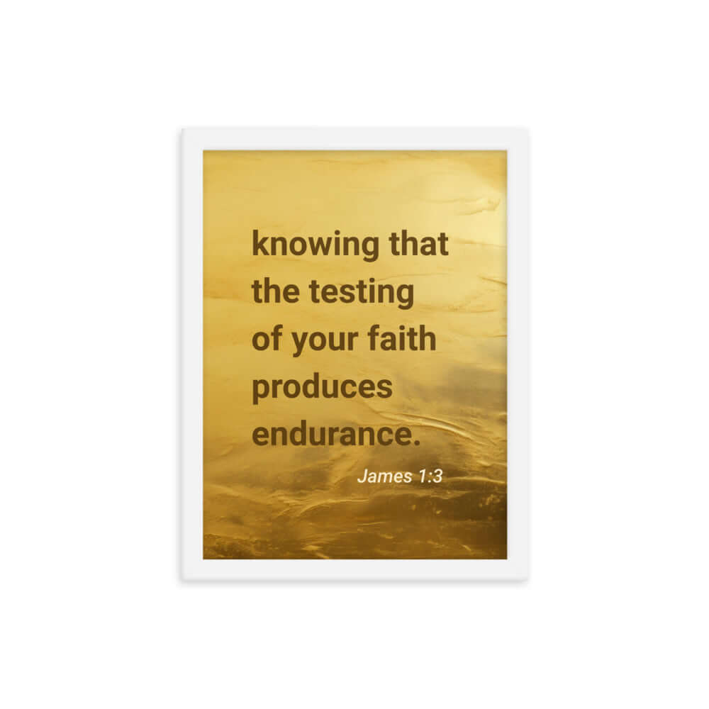 James 1:3 Bible Verse, testing of your faith Premium Luster Photo Paper Framed Poster Wall Art White 12″×16″