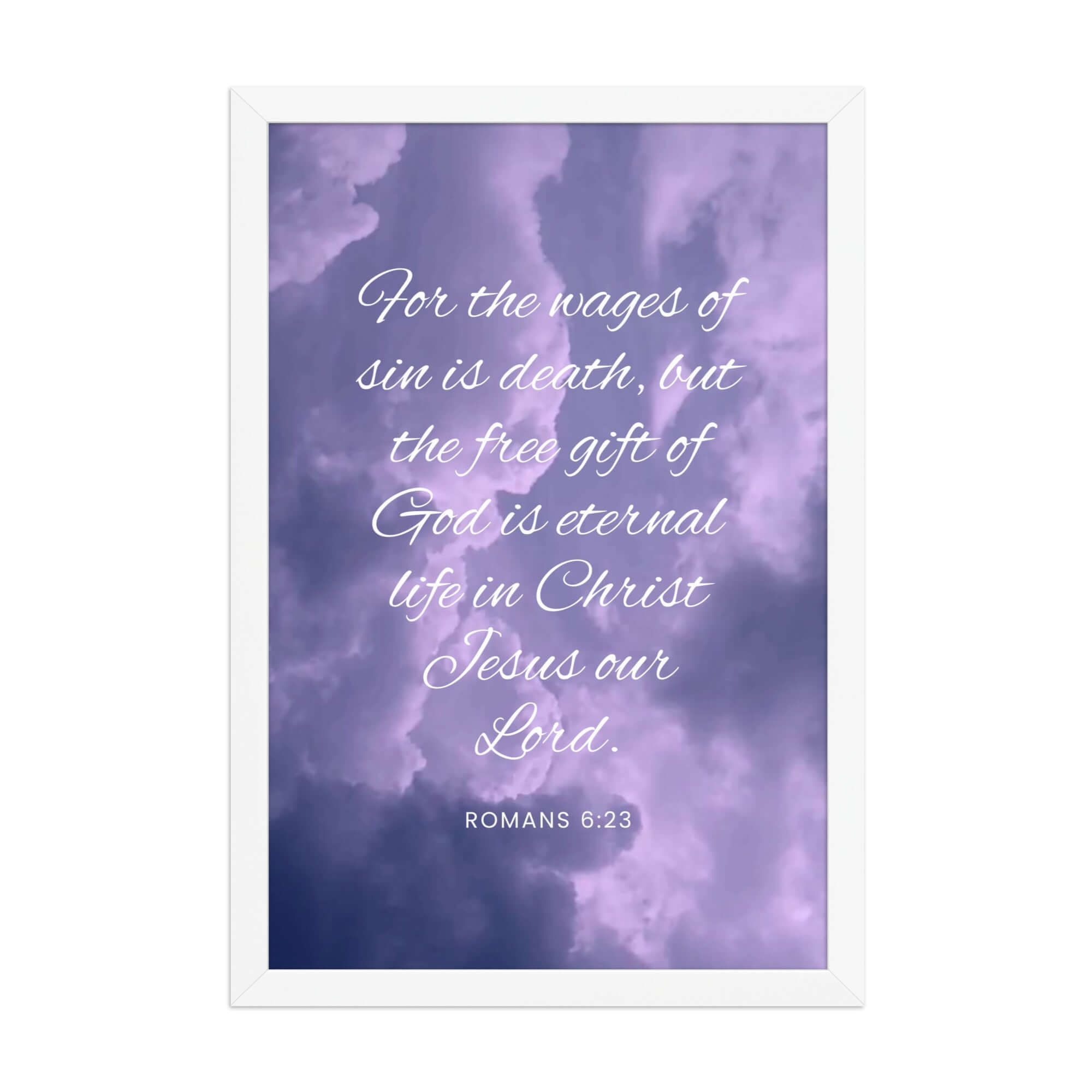 Romans 6:23 Bible Verse, free gift Premium Luster Photo Paper Framed Poster Wall Art White 12″×18″