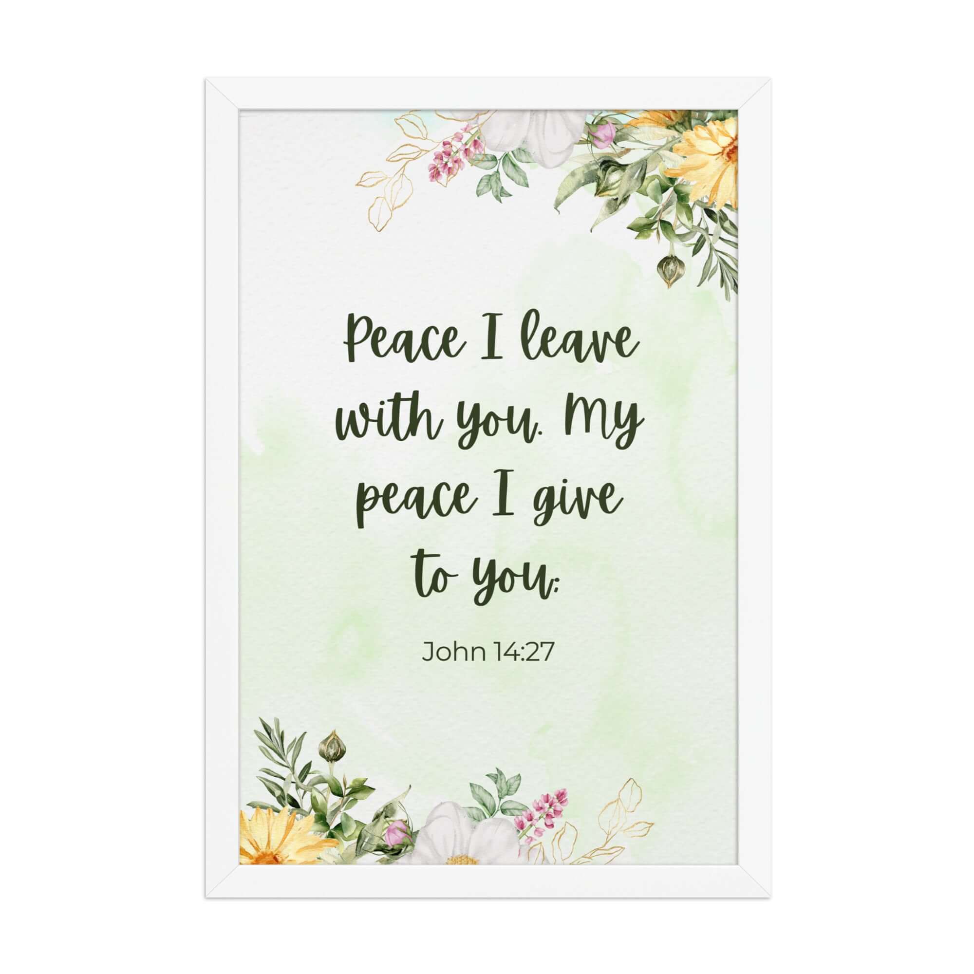 John 14:27 Bible Verse, My peace Premium Luster Photo Paper Framed Poster Wall Art White 12″×18″