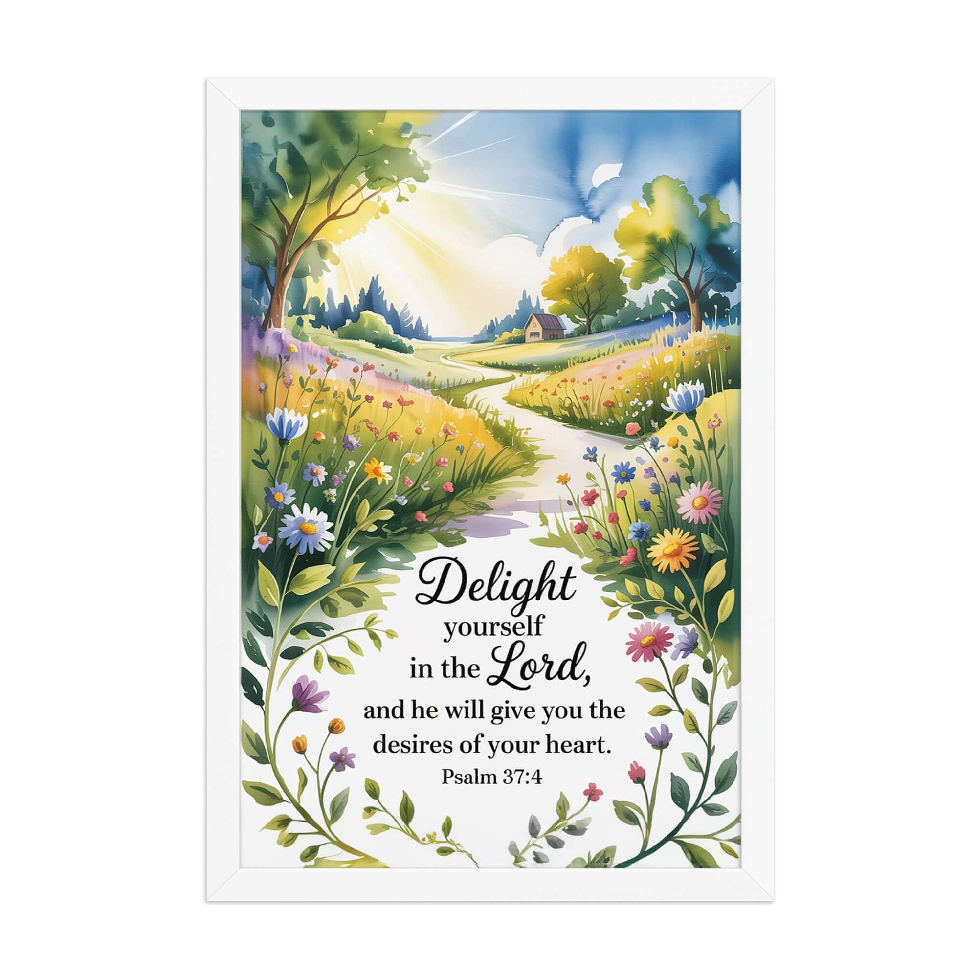 Psalm 37:4 Bible Verse, desires Premium Luster Photo Paper Framed Poster White 12″×18″