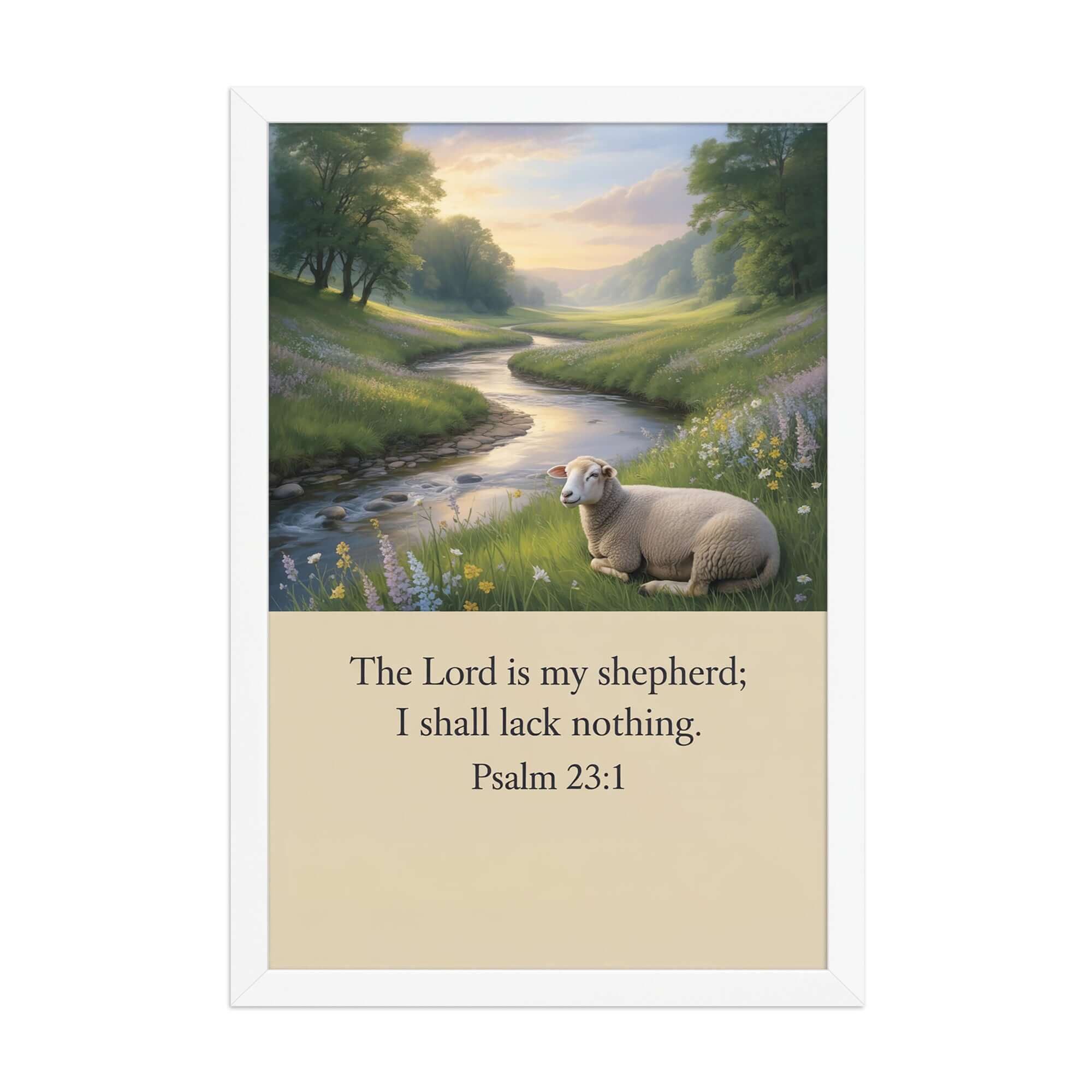Psalm 23:1 Bible Verse, I shall Premium Luster Photo Paper Framed Poster White 12″×18″