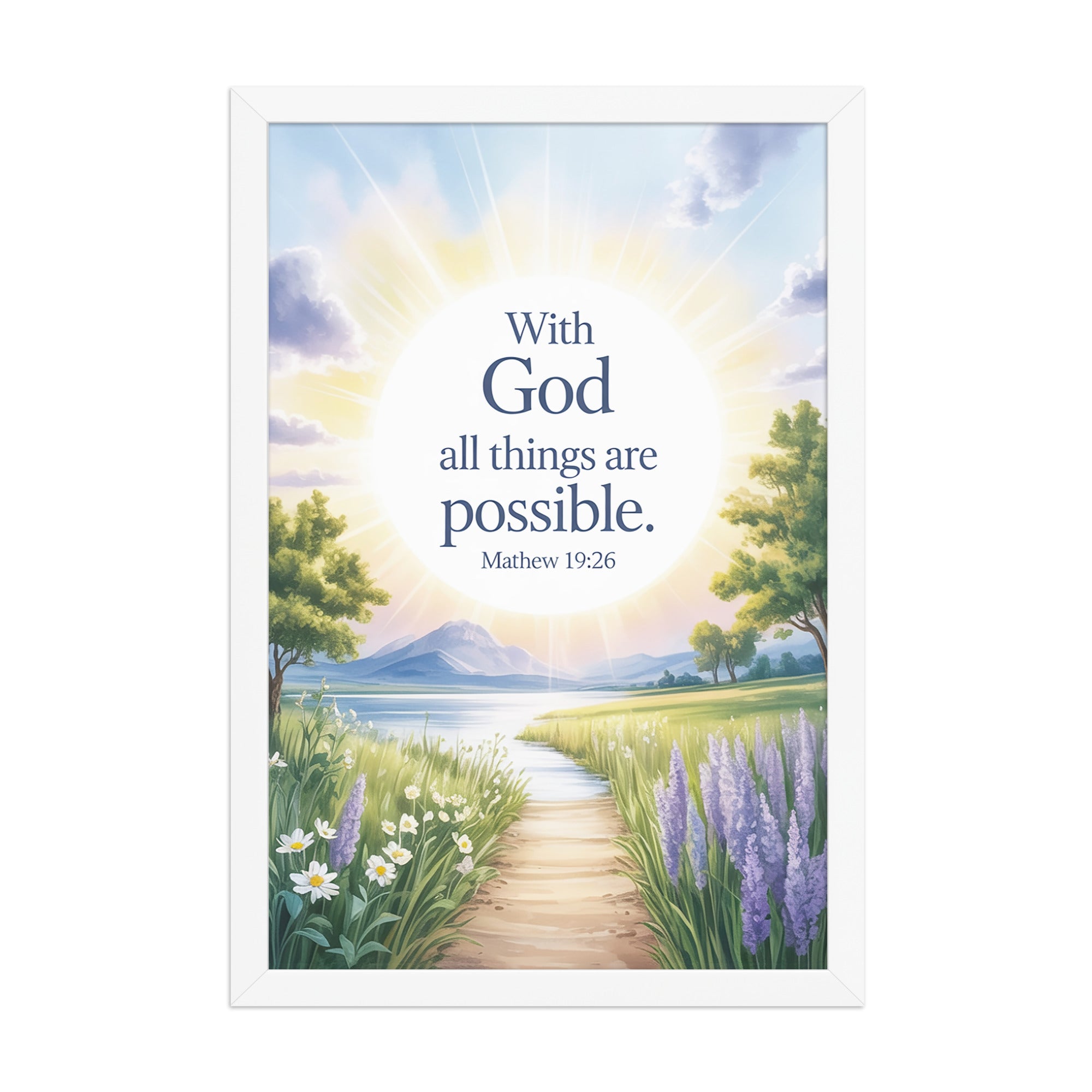 Matthew 19:26 Bible Verse Looking at Premium Luster Photo Paper Framed Poster White 12″×18″
