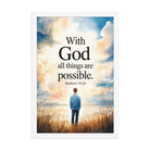 Matthew 19:26 Bible Verse Jesus Premium Luster Photo Paper Framed Poster White 12″×18″