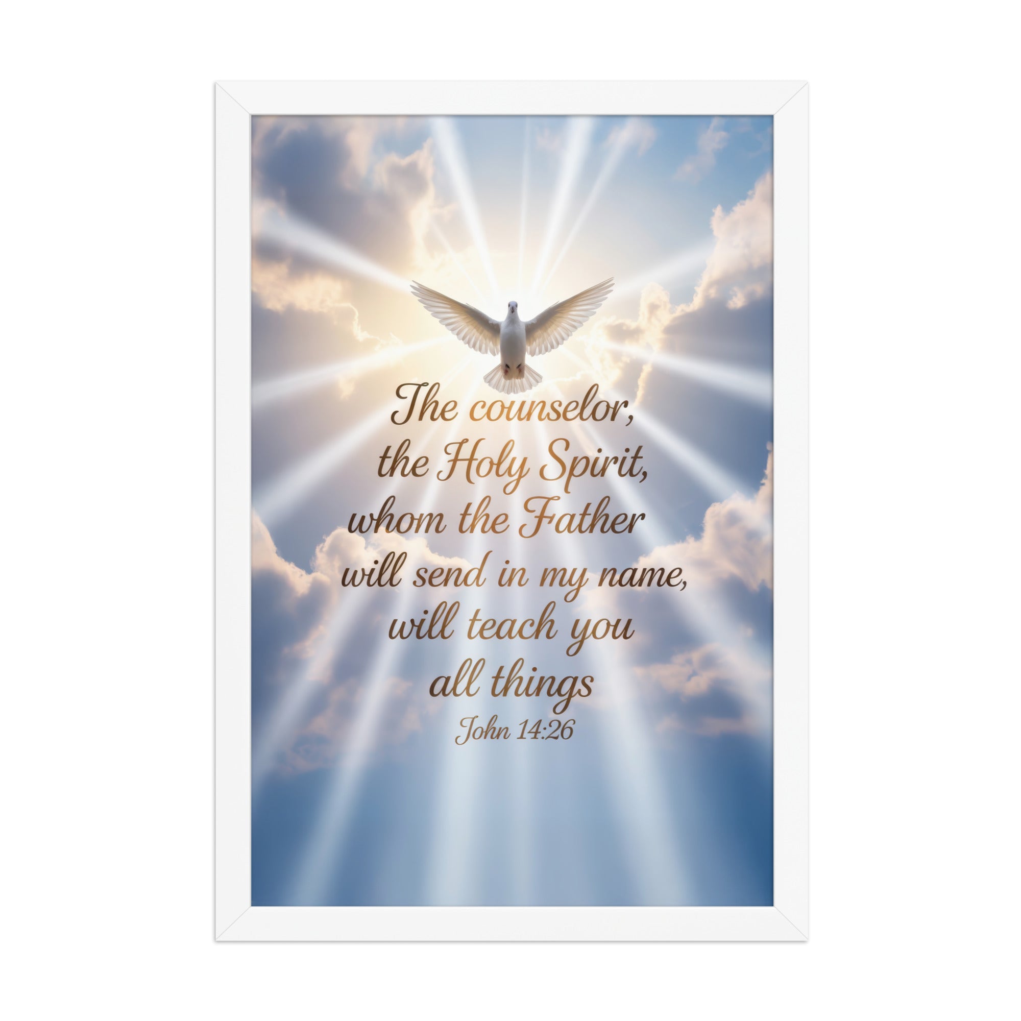 John 14:26 Bible Verse Father Premium Luster Photo Paper Framed Poster White 12″×18″
