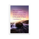 1 Corinthians 2:5 Bible Verse, power of God Premium Luster Photo Paper Framed Poster Wall Art White 12″×18″